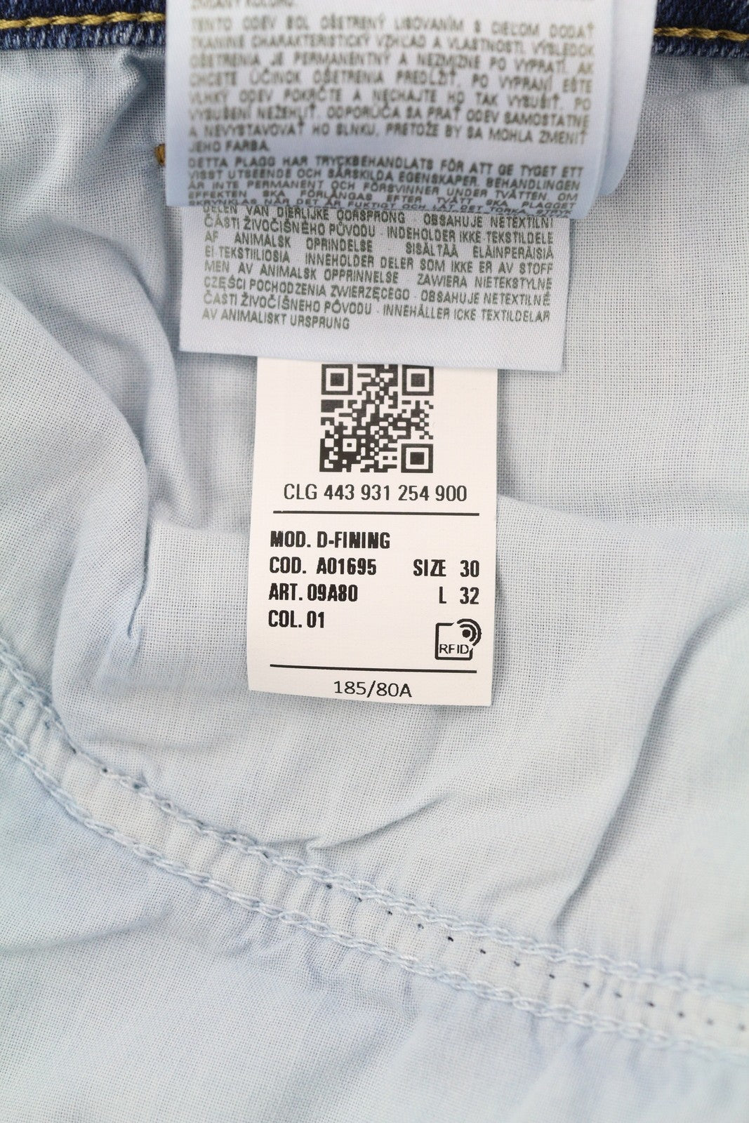 DIESEL D-Fining 09A80 vyriški džinsai W30/L32 siaurėjantys, tamprūs, skalbti, su sagomis 