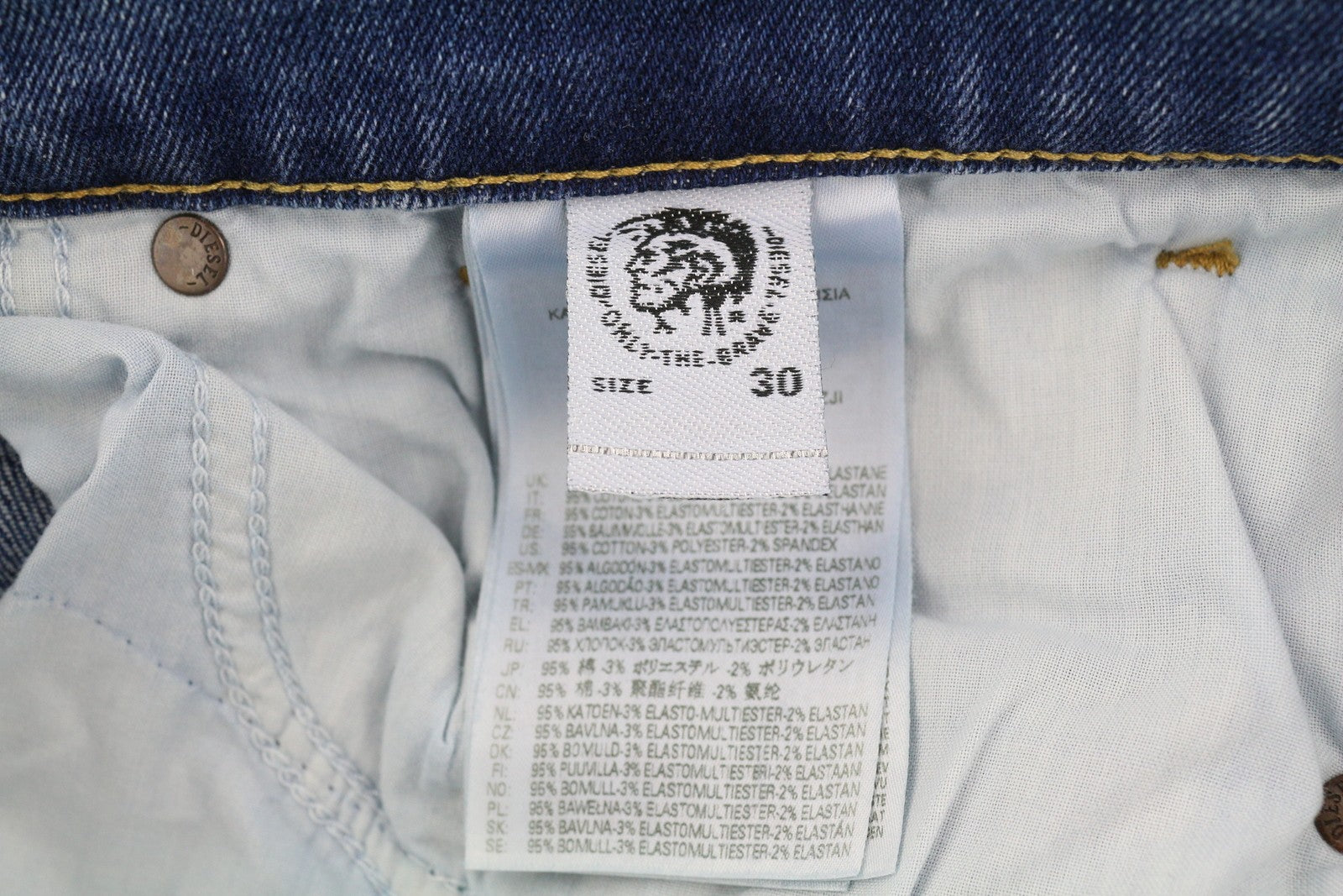 DIESEL D-Fining 09A80 vyriški džinsai W30/L32 siaurėjantys, tamprūs, skalbti, su sagomis 