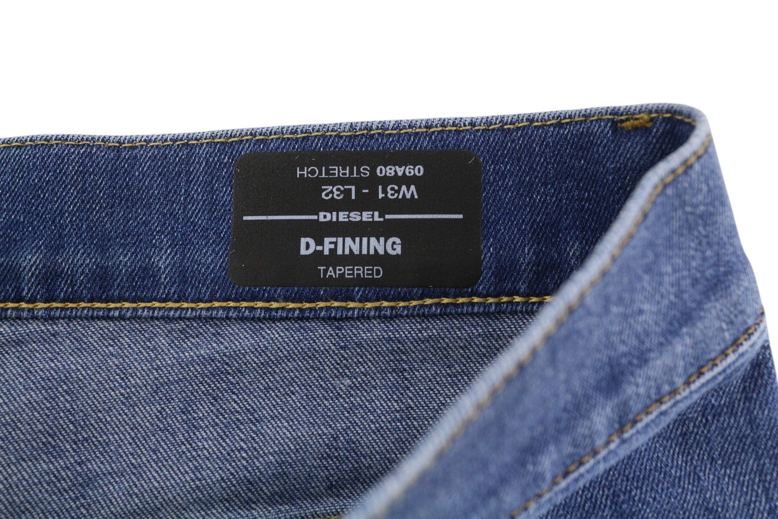 DIESEL D-Fining 09A80 vyriški džinsai W31/L32, siaurėjantys, tamprūs, skalbti, su sagomis 