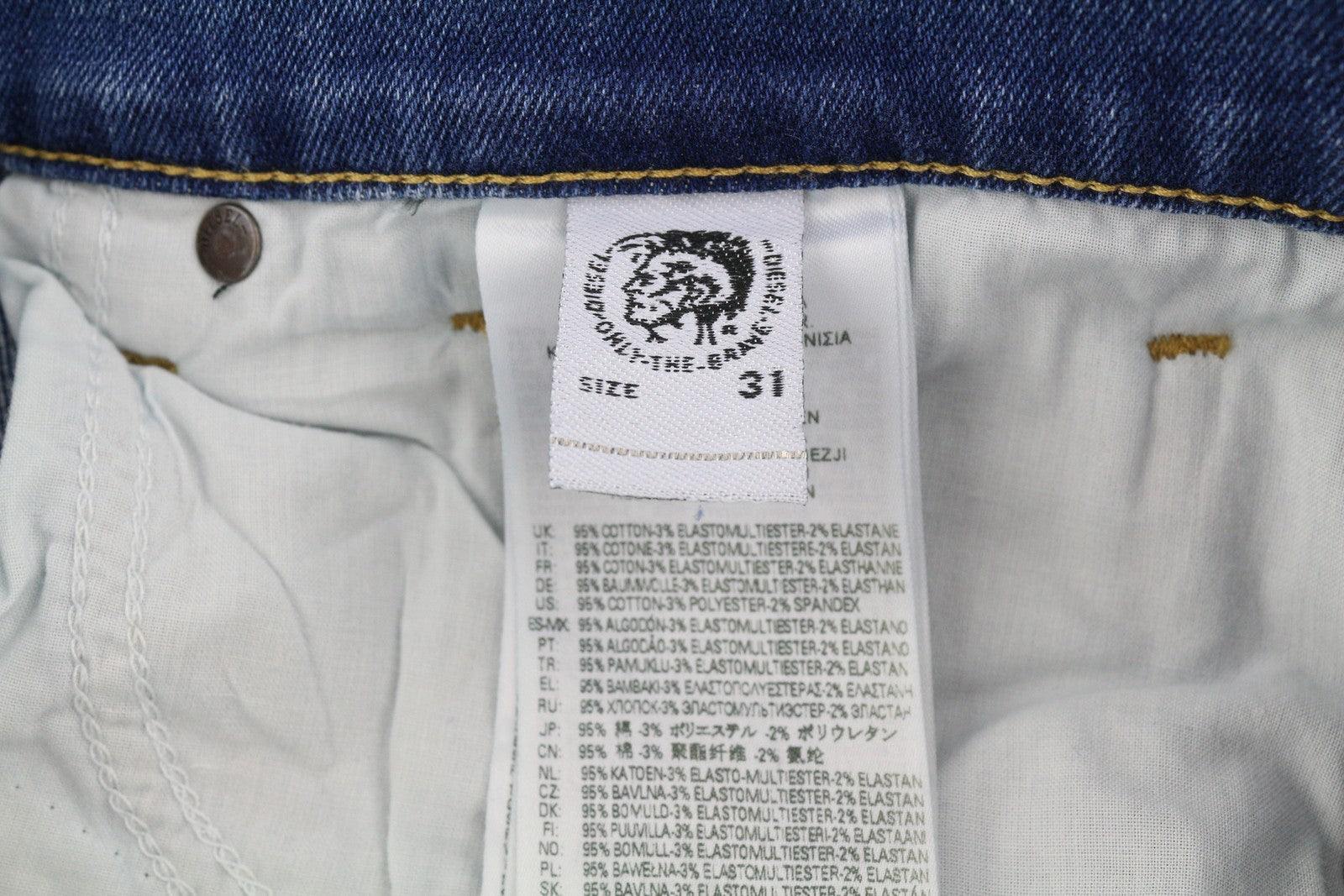 DIESEL D-Fining 09A80 vyriški džinsai W31/L32, siaurėjantys, tamprūs, skalbti, su sagomis 