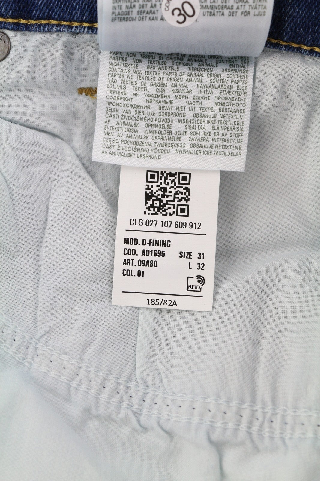 DIESEL D-Fining 09A80 vyriški džinsai W31/L32, siaurėjantys, tamprūs, skalbti, su sagomis 