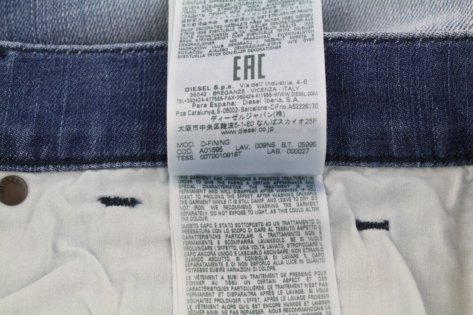 DIESEL D-Fining 009NS vyriški džinsai W31/L32, siaurėjantys, tamprūs, skalbti, su sagomis 