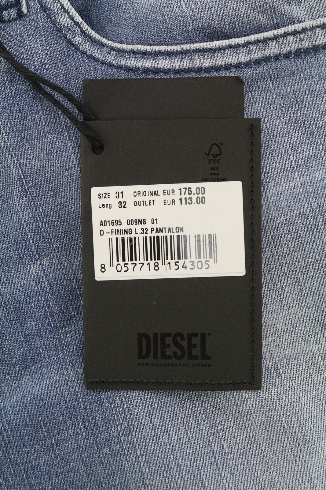 DIESEL D-Fining 009NS vyriški džinsai W31/L32, siaurėjantys, tamprūs, skalbti, su sagomis 