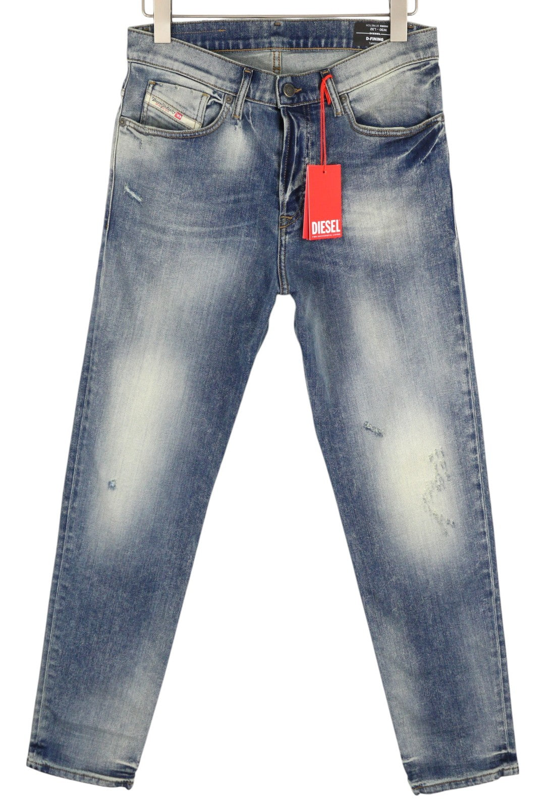 DIESEL D-Fining 009RS vyriški džinsai W30/L32 siaurėjančiomis klešnėmis su tampriais, skalbtais logotipais. 