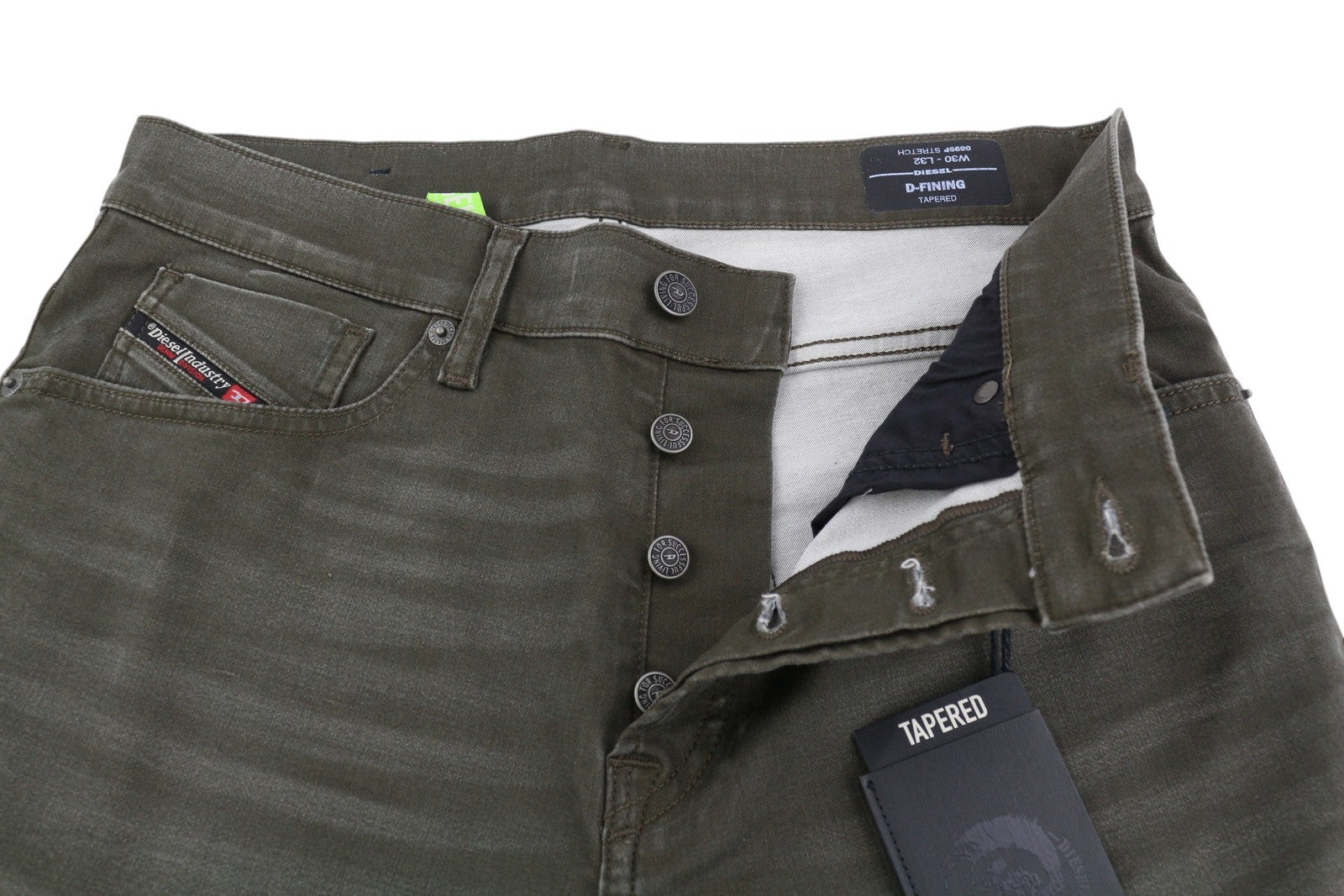 DIESEL D-Fining 0699P vyriški džinsai W30/L32 siaurėjantys tamprūs skalbti tamsiai rudi 