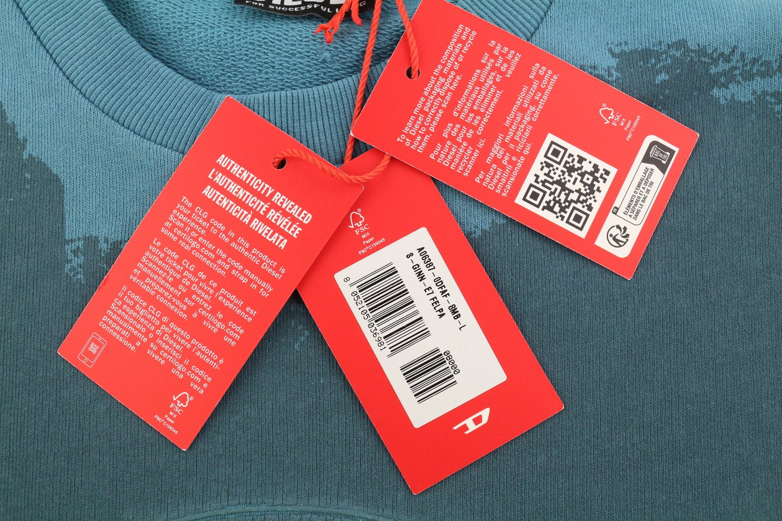 DIESEL S-Ginn-E7 vyriškas džemperis L, vidutinės mėlynos spalvos, megztinis ilgomis rankovėmis, RRP 175 € 