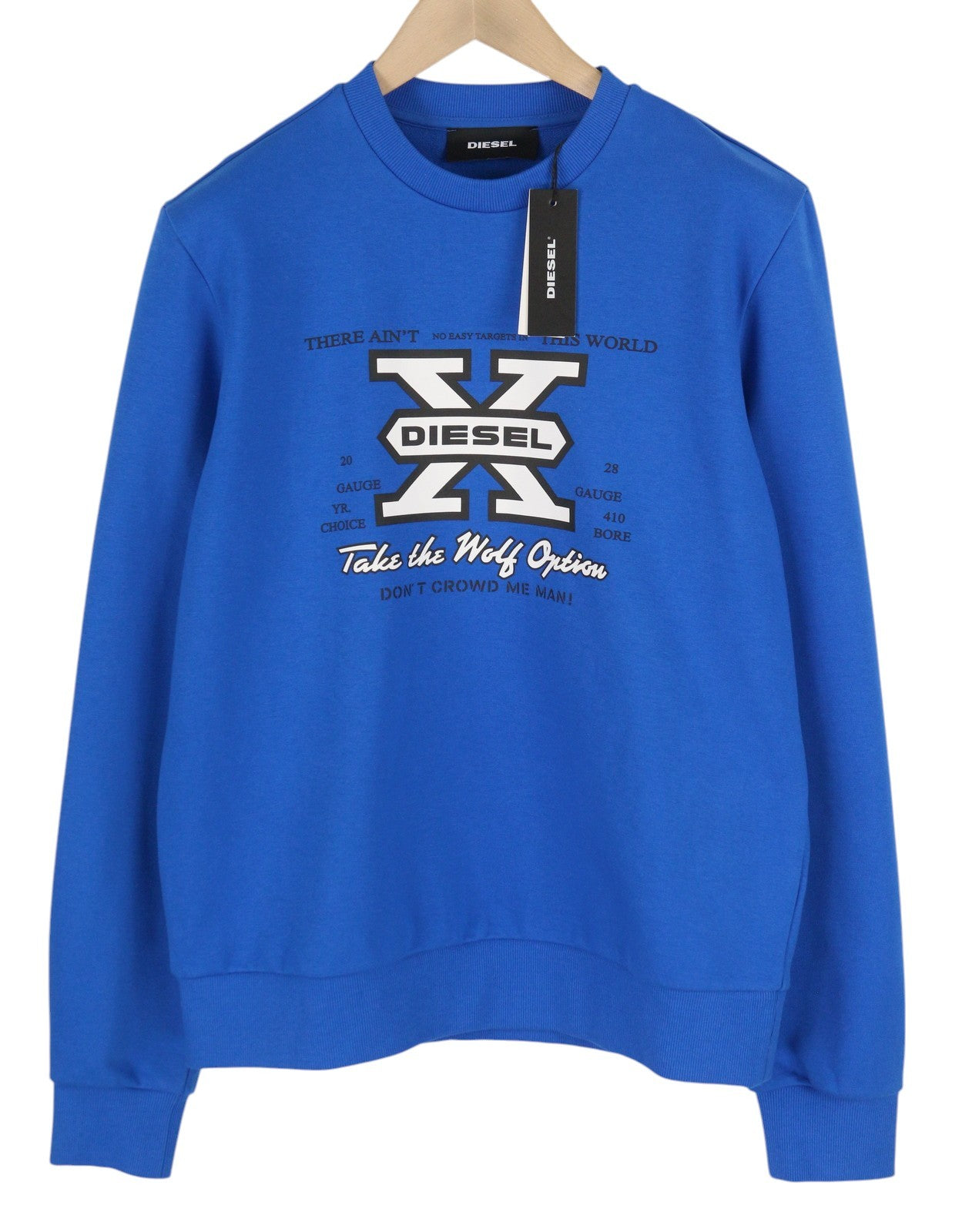 DIESEL S-Ginn-K25 vyriškas džemperis L dydžio, mėlynas, su apvalia apykakle priekyje, rekomenduojama kaina – 125 € 
