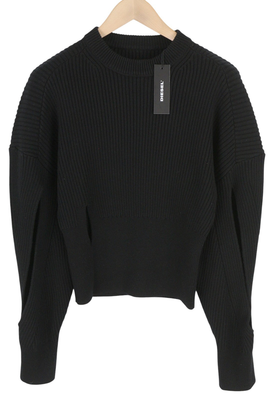 DIESEL M-Sylvania moteriškas megztinis S dydžio, juodas, vilnonis megztinis su diržu, iškirpte, rekomenduojama kaina – 195 € 