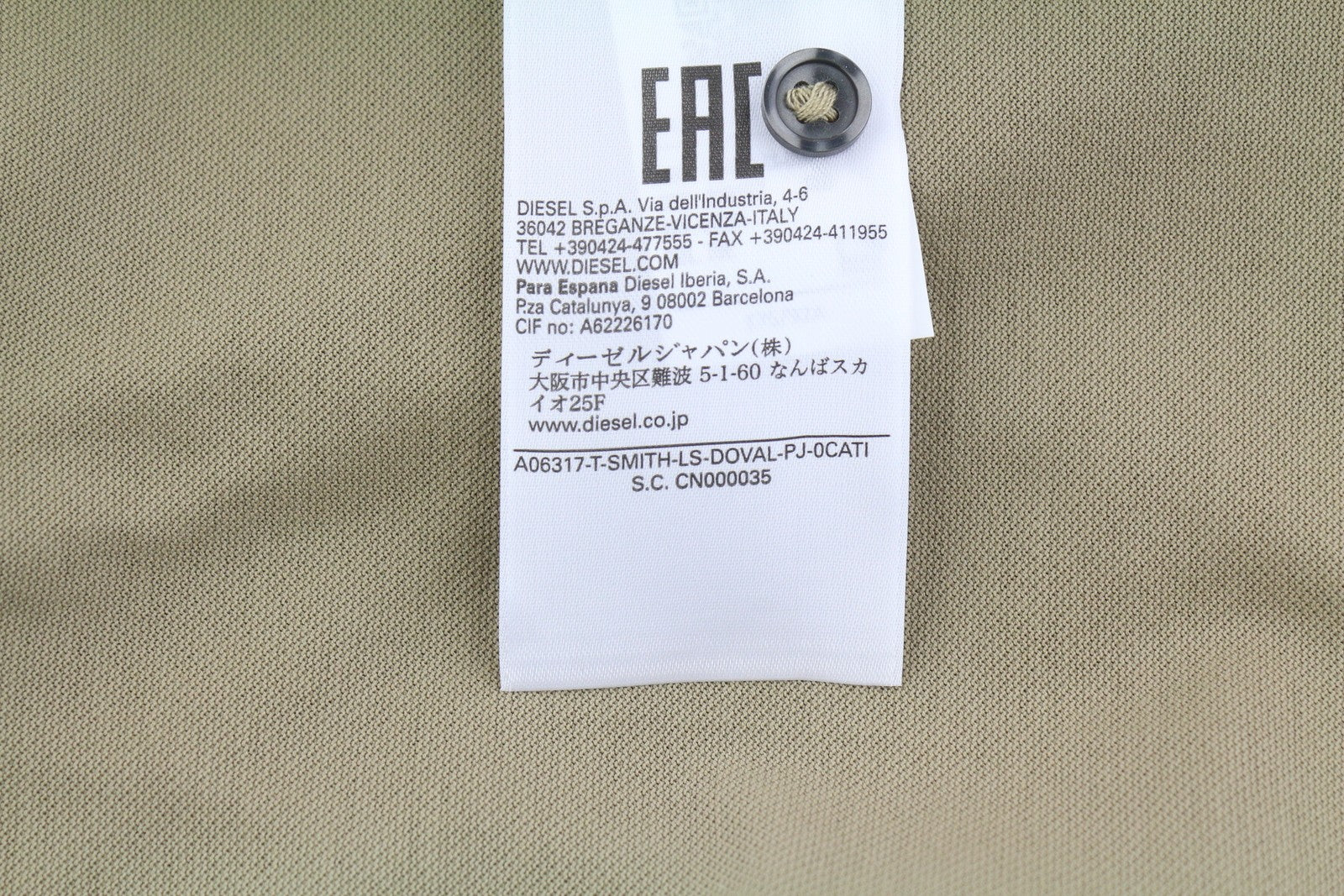 DIESEL T-Smith-LS-Doval-PJ Mens T-Shirt S Beige Long Sleeve Polo Cotton RRP€125