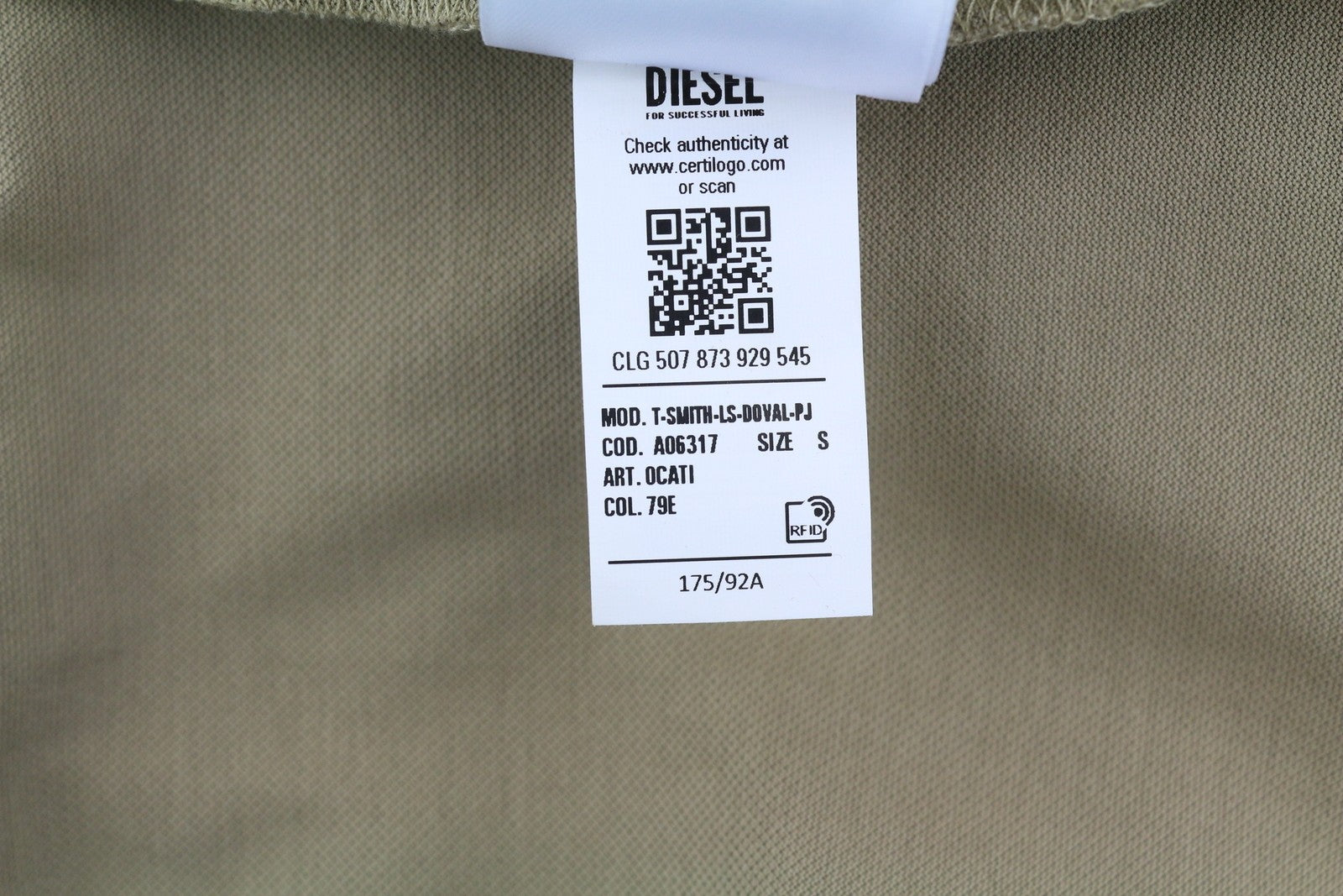 DIESEL T-Smith-LS-Doval-PJ Mens T-Shirt S Beige Long Sleeve Polo Cotton RRP€125