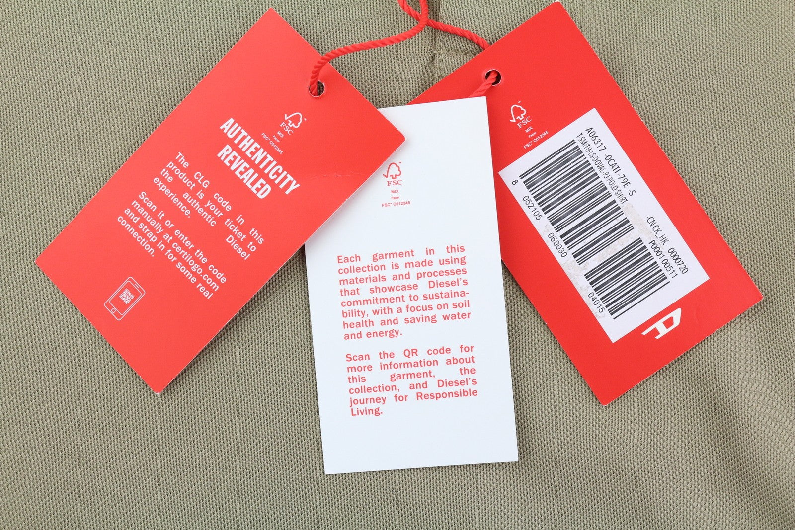 DIESEL T-Smith-LS-Doval-PJ Mens T-Shirt S Beige Long Sleeve Polo Cotton RRP€125