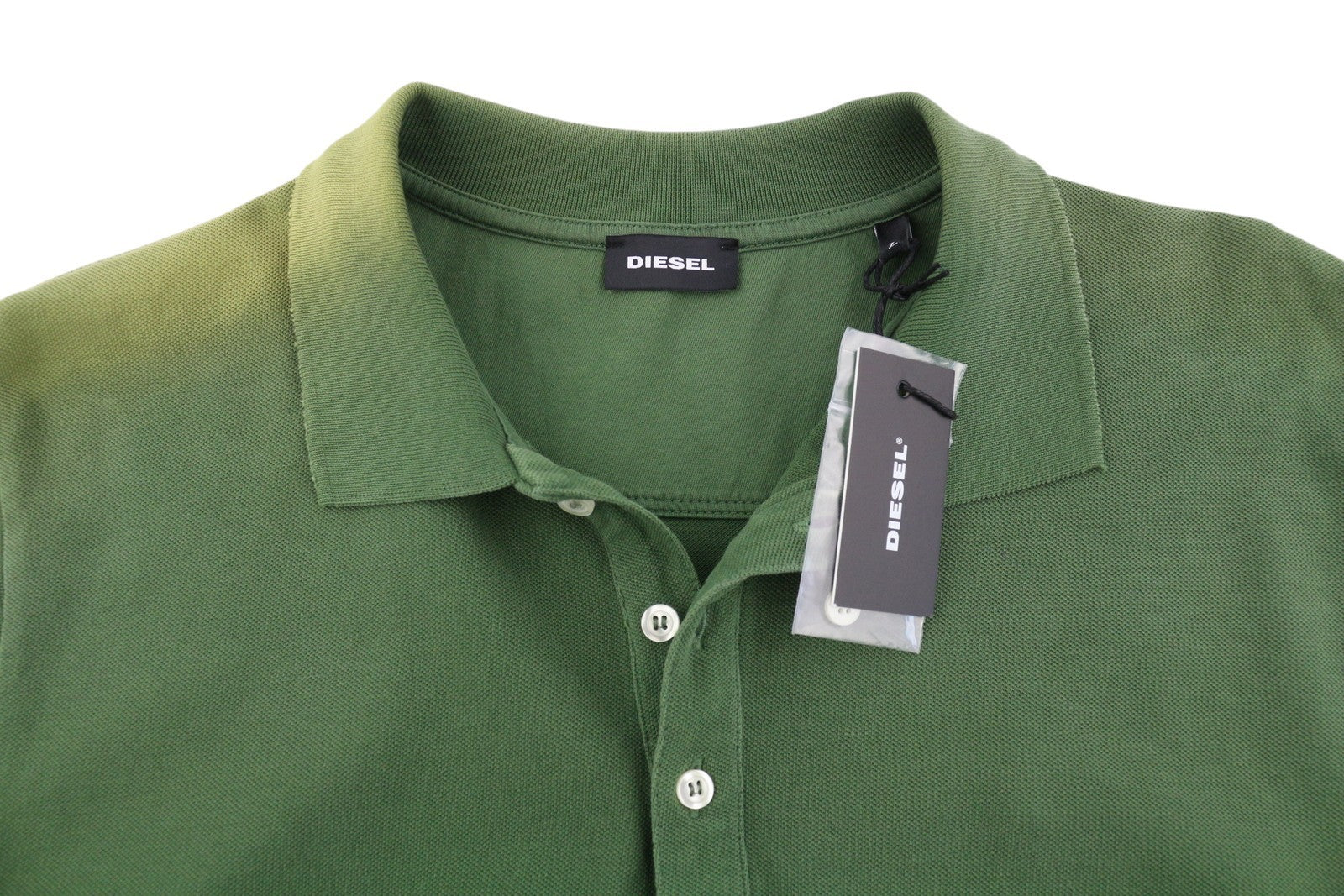 DIESEL T-Night-New Polo Mens T-Shirt L Green Fade Effect Short Sleeve Cotton