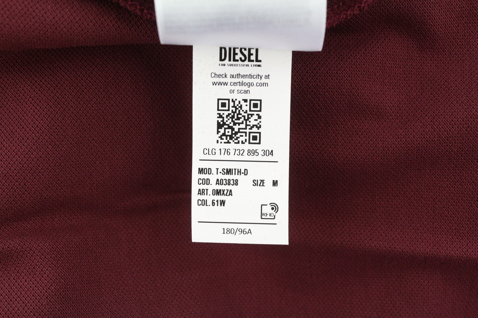 DIESEL T-Smith-D vyriški marškinėliai M su trumpomis rankovėmis, polo apykakle, medvilniniai, bordo spalvos, RRP 100 € 