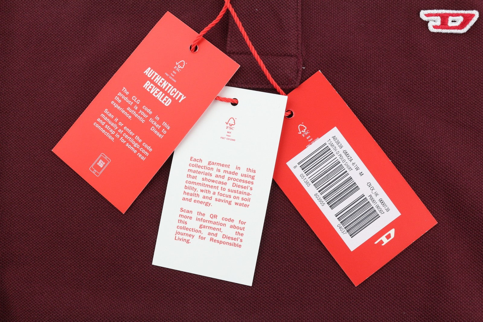 DIESEL T-Smith-D vyriški marškinėliai M su trumpomis rankovėmis, polo apykakle, medvilniniai, bordo spalvos, RRP 100 € 