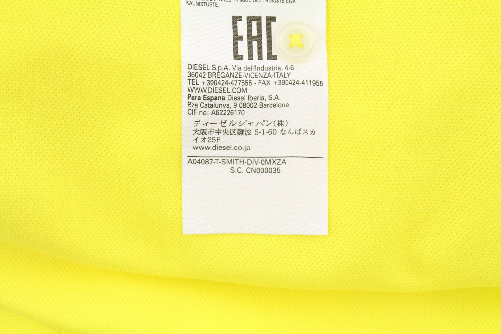 DIESEL T-Smith-Div vyriški marškinėliai trumpomis rankovėmis, 2XL dydžio, medvilniniai, geltoni 