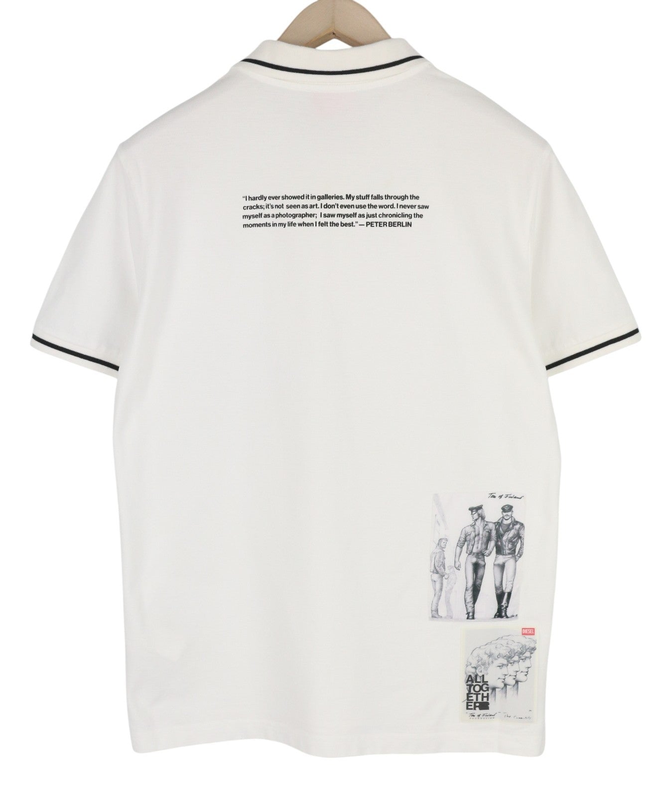 DIESEL PR-T-Smith vyriški marškinėliai su trumpomis rankovėmis, polo apykakle, raštuoti, balti, rekomenduojama kaina 125 € 