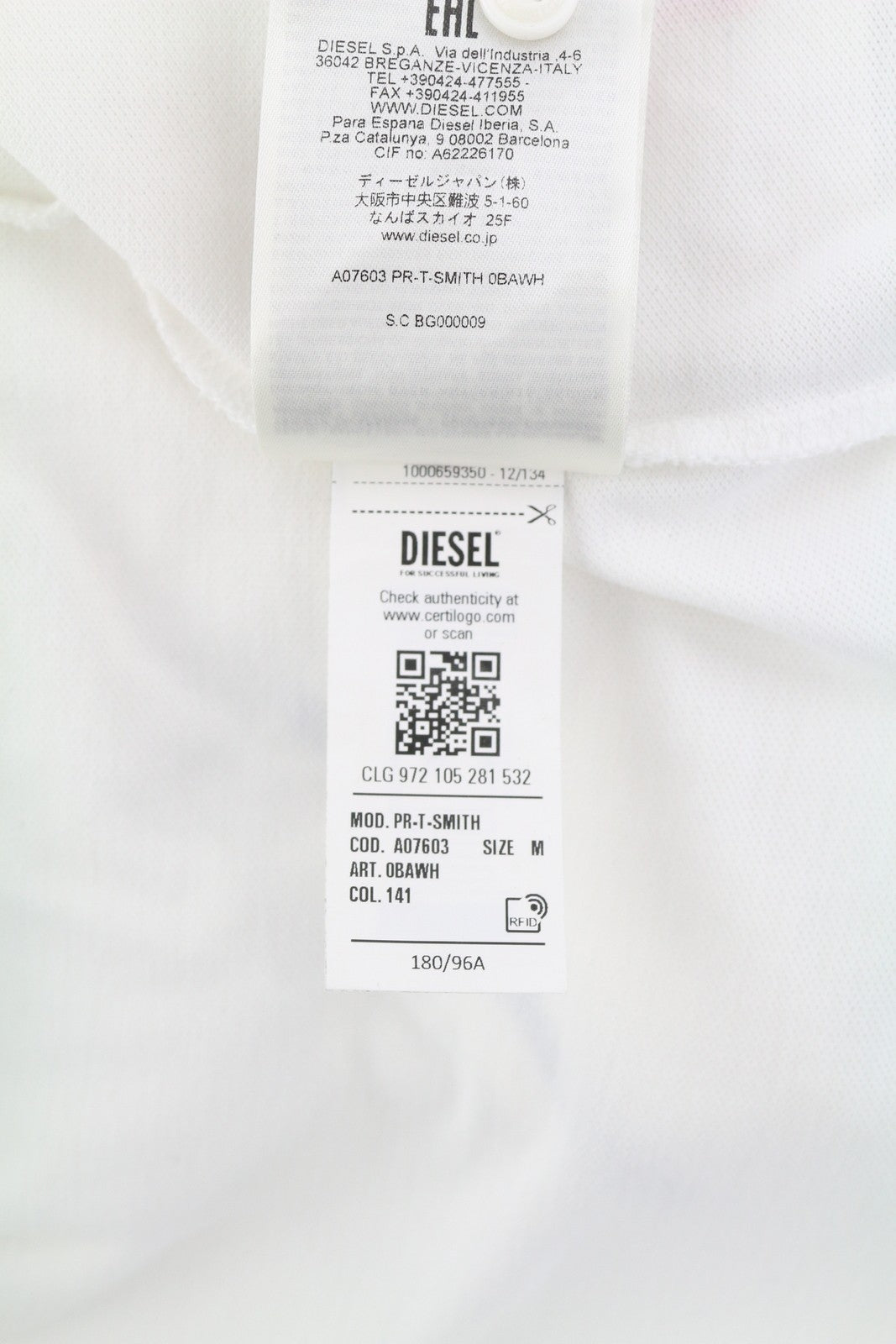 DIESEL PR-T-Smith vyriški marškinėliai su trumpomis rankovėmis, polo apykakle, raštuoti, balti, rekomenduojama kaina 125 € 