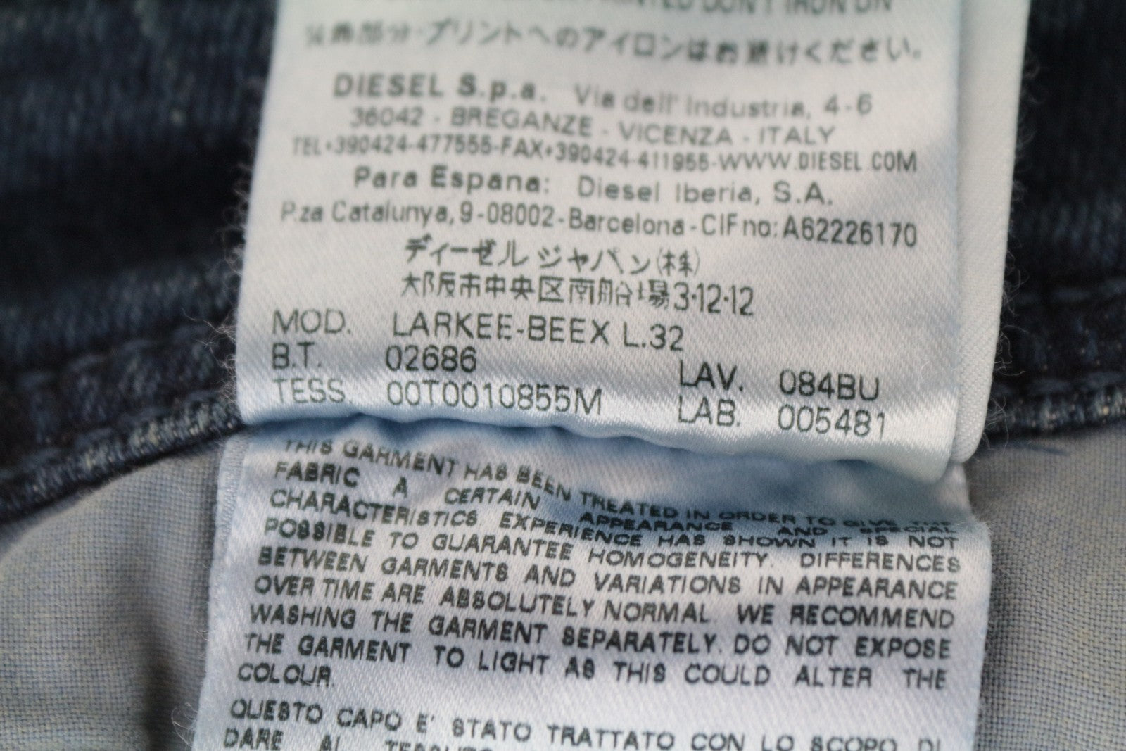 DIESEL Larkee-Beex 084BU Men's Jeans W28/L32 Regular Tapered Blue Washed