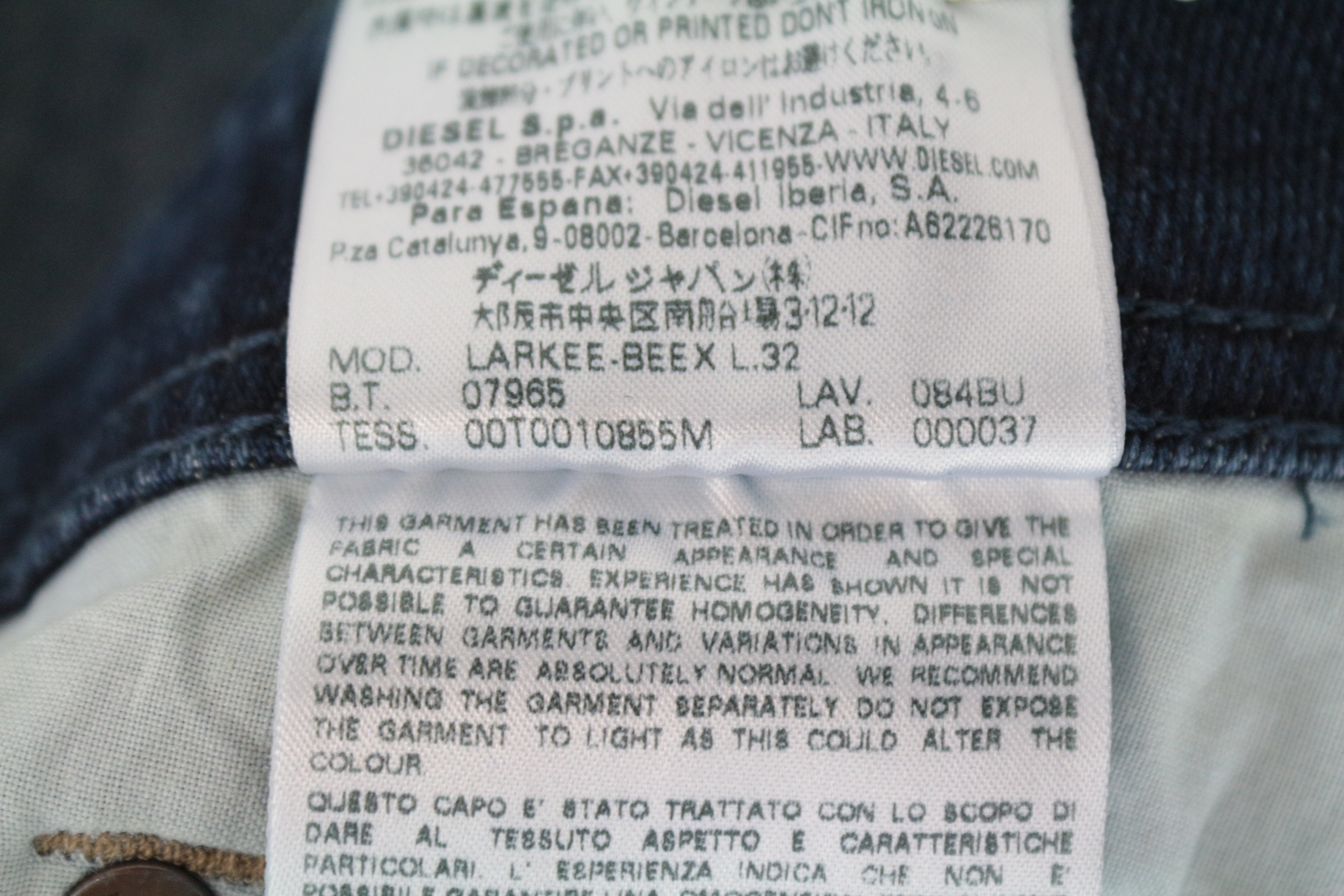 DIESEL Larkee-Beex 084BU Men's Jeans W28/L32 Regular Tapered Blue Cotton