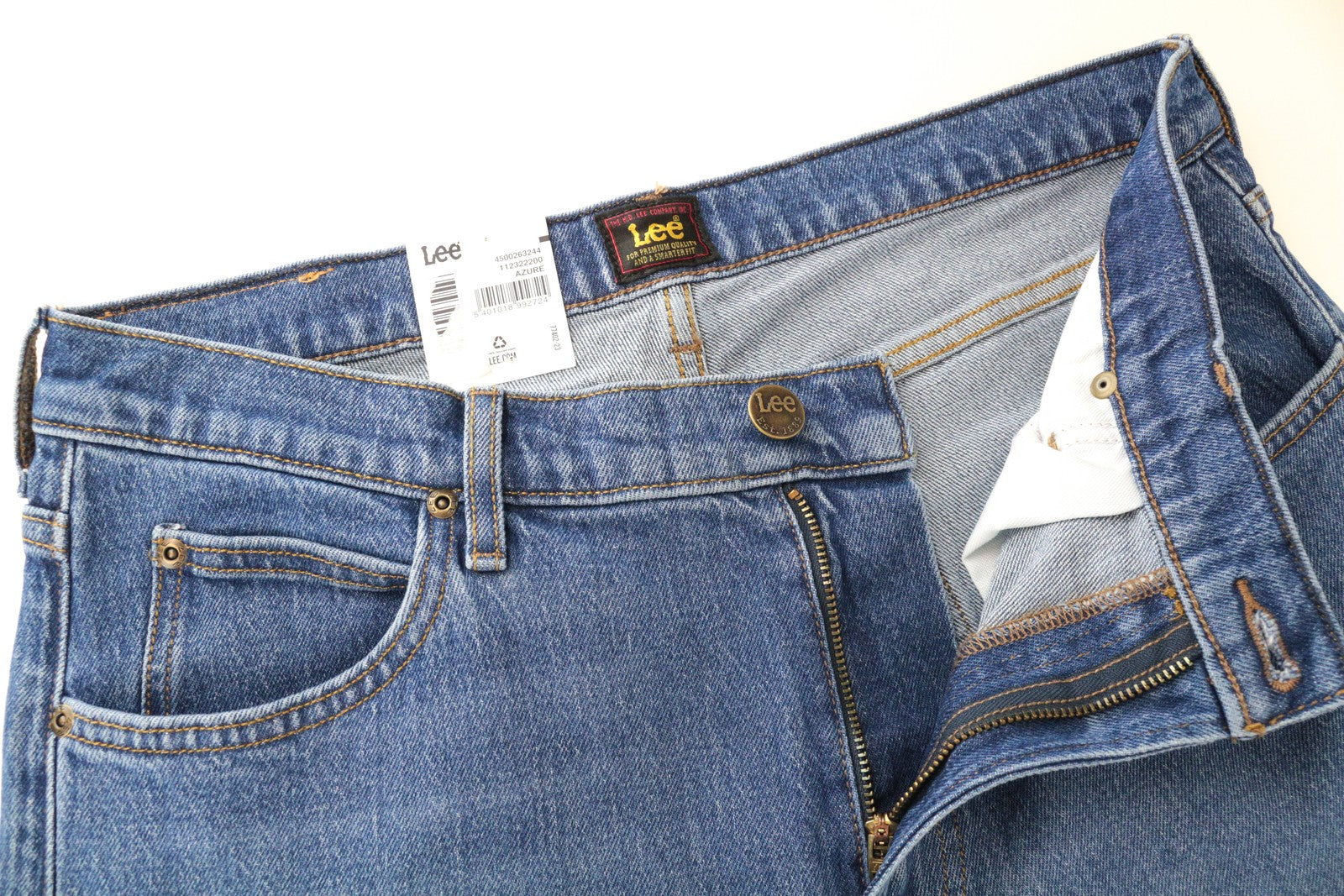 LEE West vyriški džinsai W32/L32 laisvalaikio kirpimo, skalbtos mėlynos medvilnės džinso spalvos. 