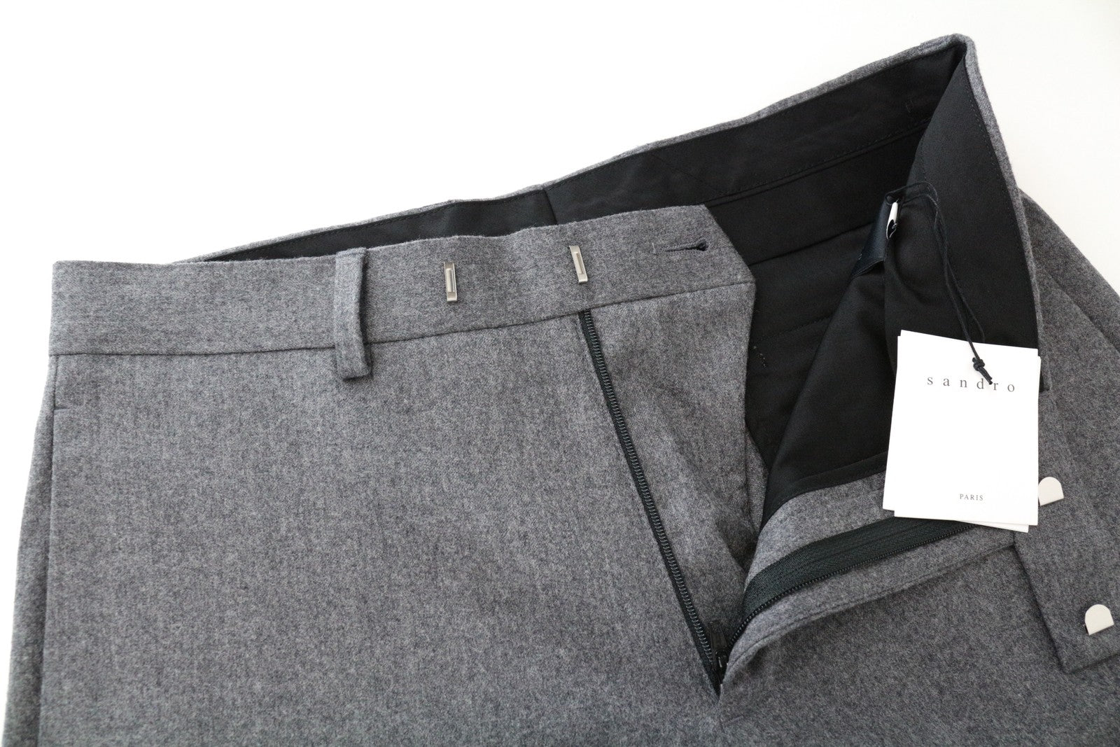 SANDRO vyriškos kelnės, 36 cm, pilkos, vilnonės, klostuotos priekyje, klasikinės, RRP 225 € 