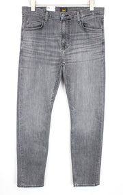 LEE Rider vyriški džinsai W34/L32 Slim Fit pilki medvilniniai skalbti tamprūs džinsai su 5 kišenėmis 