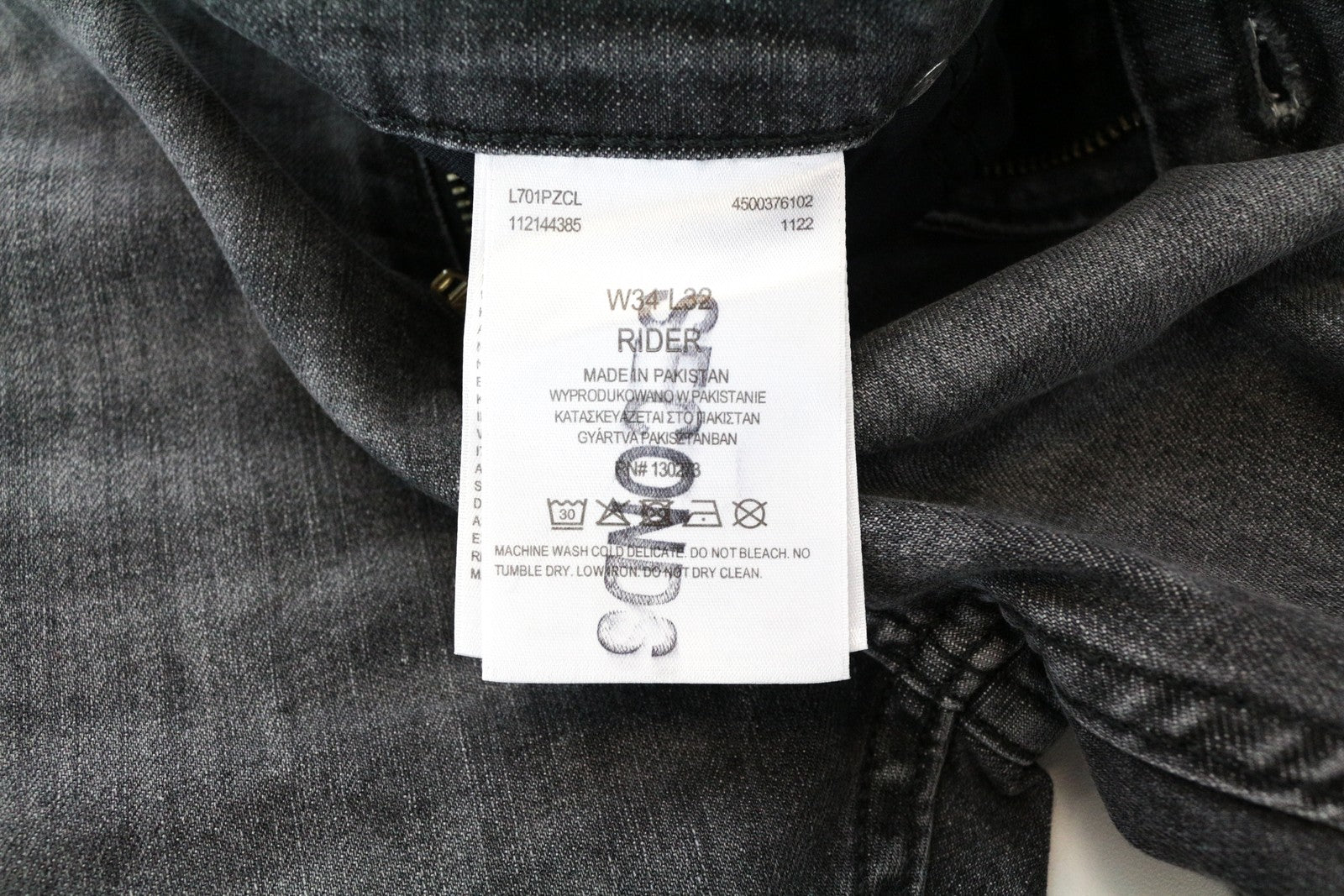 LEE Rider vyriški džinsai W34/L32 Slim Fit pilki medvilniniai skalbti tamprūs džinsai su 5 kišenėmis 