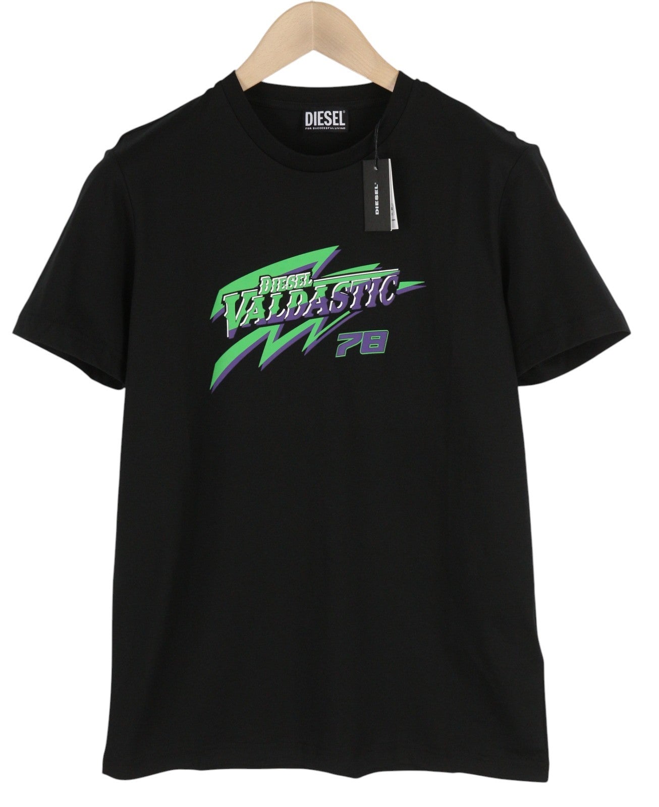 DIESEL T-Diegos-B13 vyriški marškinėliai S juodi trikotažo tamprūs apvalios apykaklės trumpomis rankovėmis