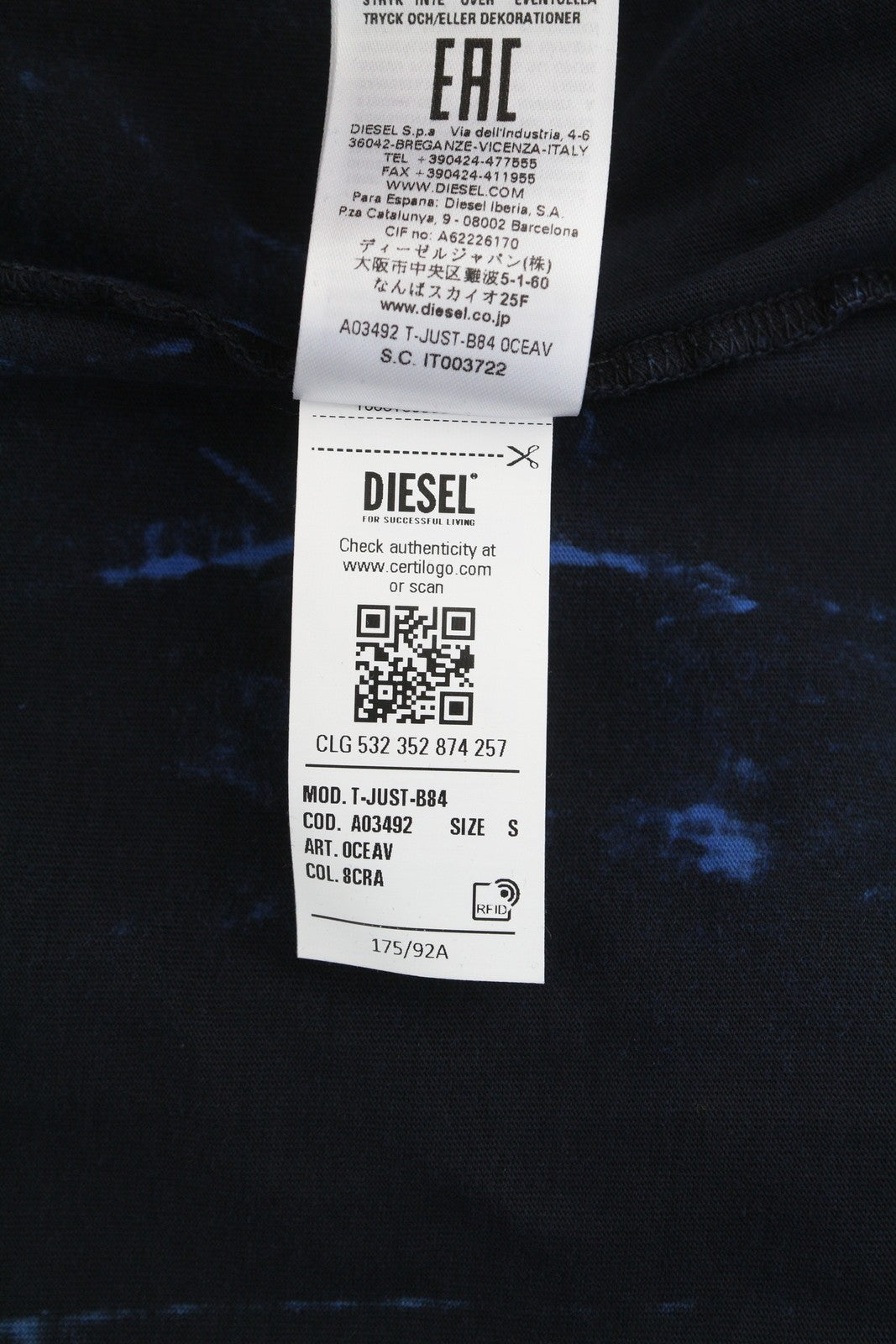 DIESEL T-Just-B84 vyriški marškinėliai S juodi trikotažiniai tamprios apvalios apykaklės marškinėliai RRP 150 € 
