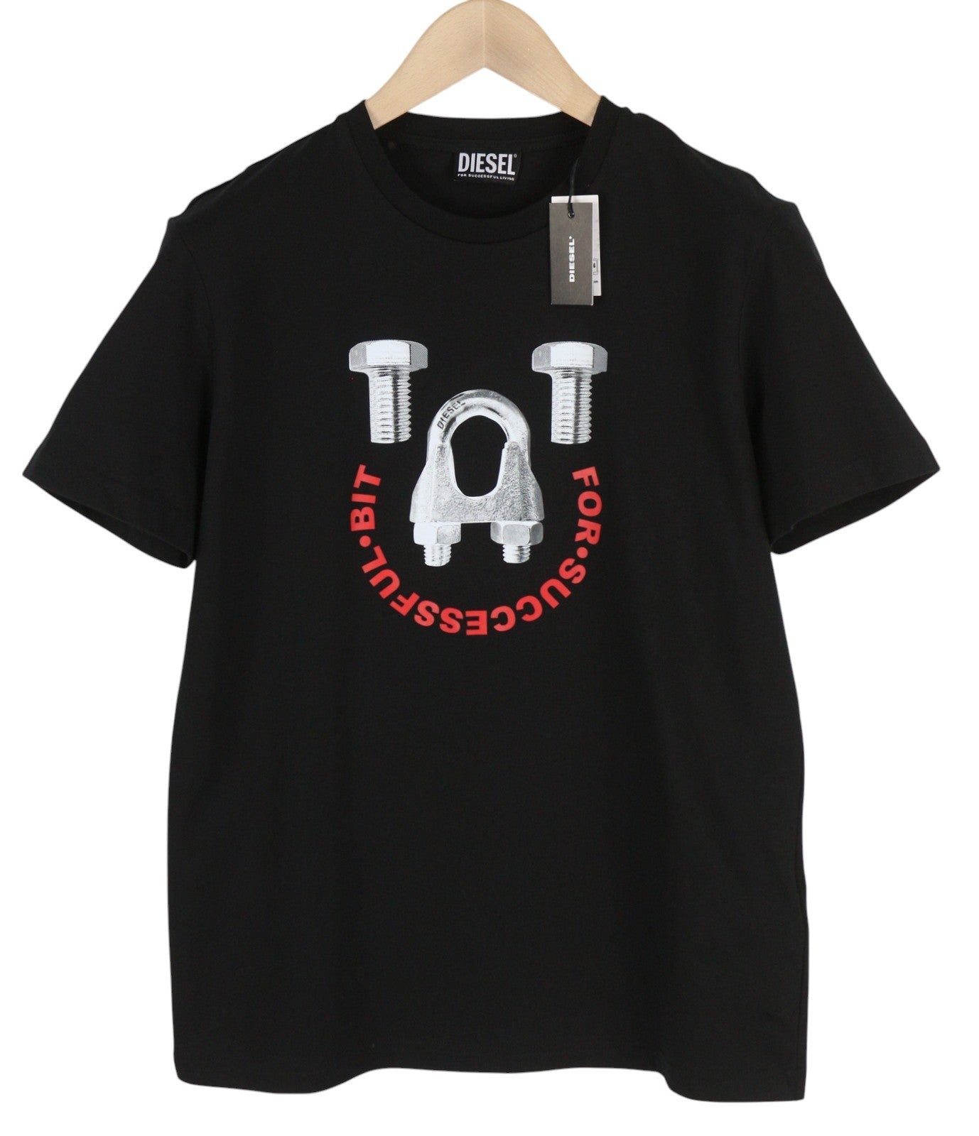 DIESEL T-Diegos-B3 vyriški marškinėliai S, juodi, tamprūs, apvalios iškirptės, trumpomis rankovėmis.