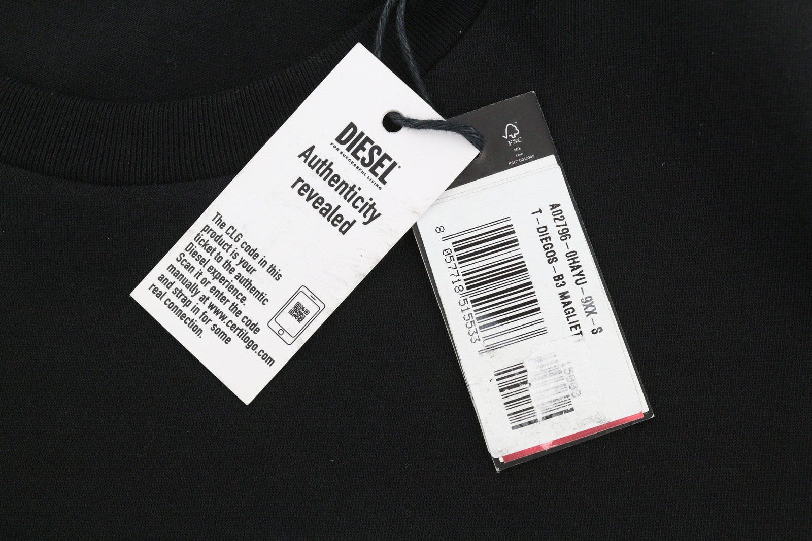 DIESEL T-Diegos-B3 vyriški marškinėliai S, juodi, tamprūs, apvalios iškirptės, trumpomis rankovėmis.