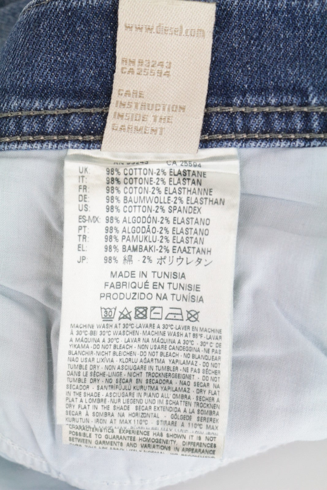 DIESEL Tepphar 0842H vyriški džinsai W33/L32 Slim Fit, mėlyni, medvilniniai, su 5 kišenėmis 