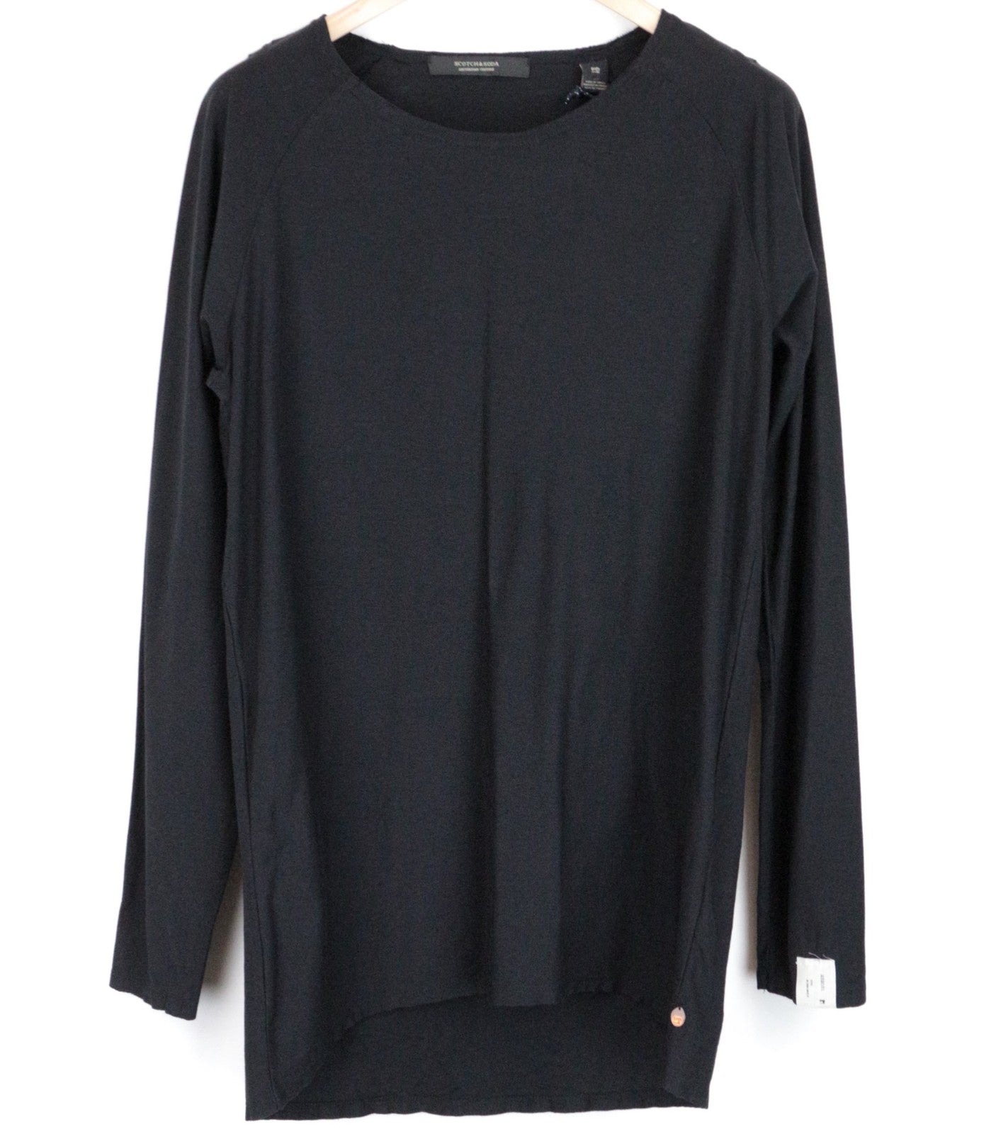 SCOTCH &amp; SODA Ams Couture vyriški marškinėliai L, juodi, medvilniniai, ilgo kirpimo, megztinis 