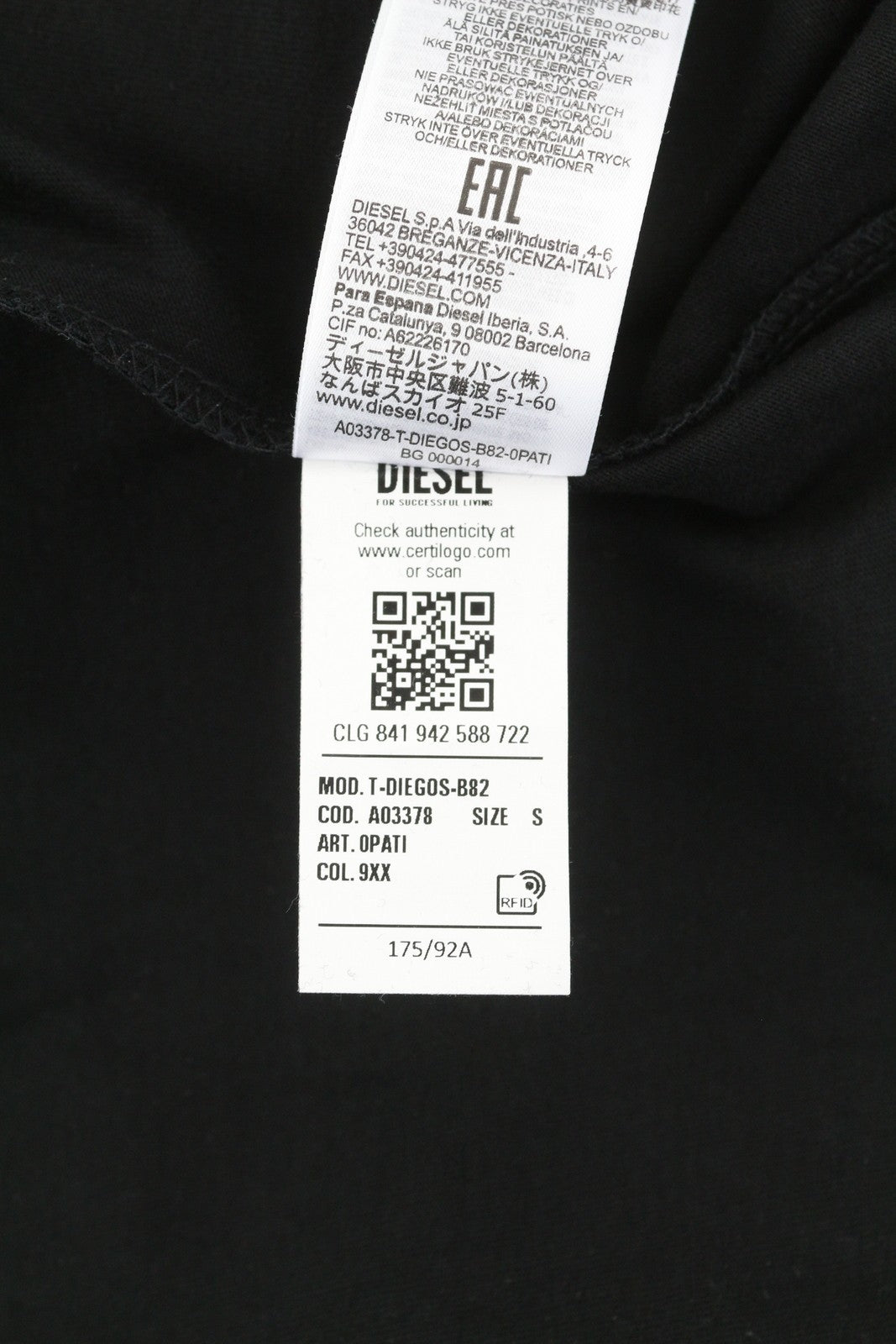 DIESEL T-Diegos-B82 vyriški marškinėliai S, juodi, tamprūs, apvalios iškirptės, trumpomis rankovėmis. 