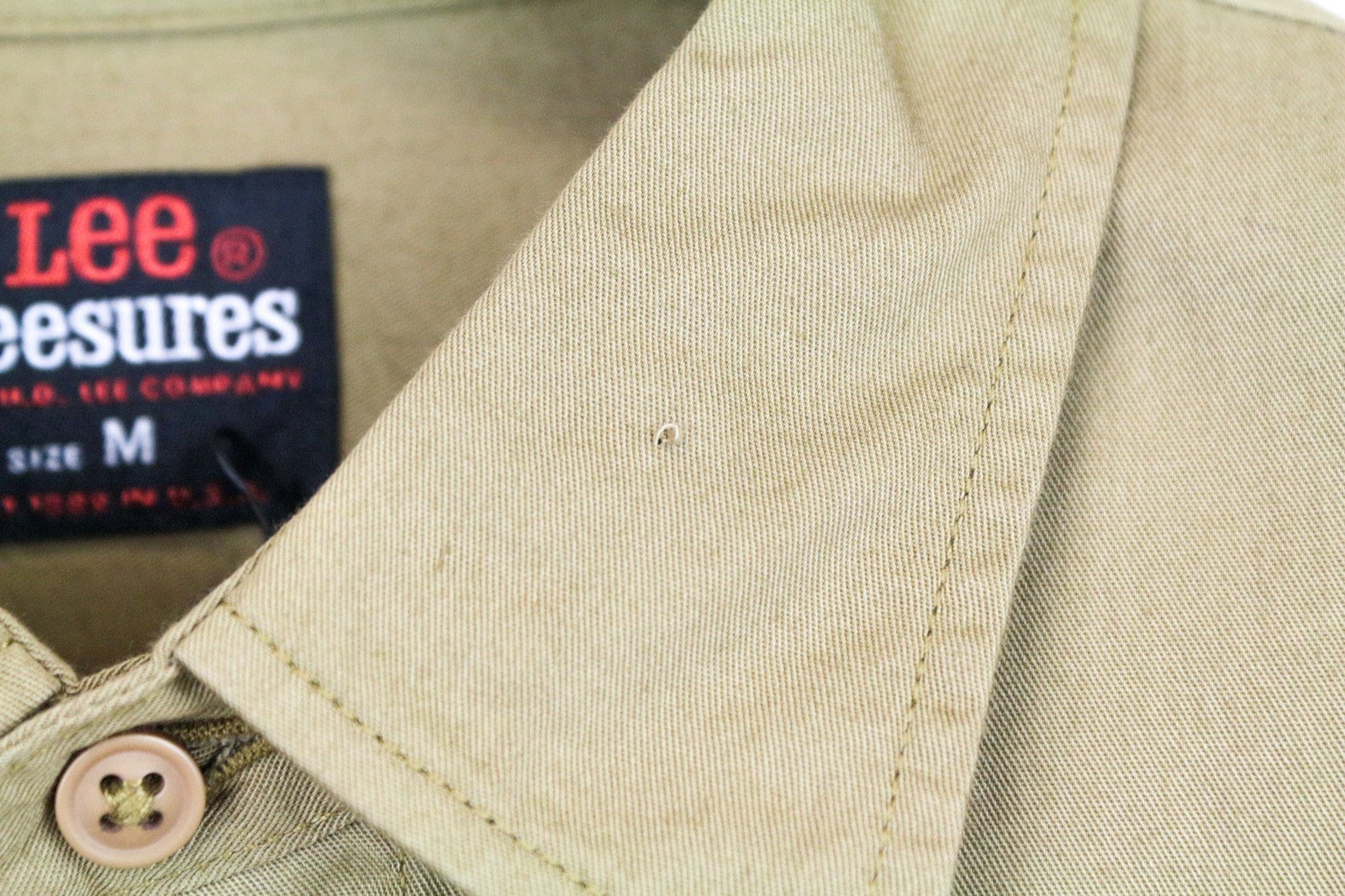 LEE vyriški marškinėliai M chaki žali medvilniniai ilgo ilgio marškinėliai su sagomis ir kišenėmis 