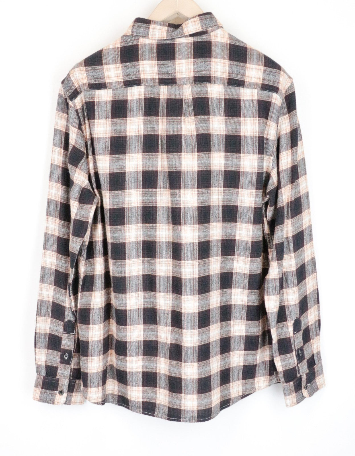 WRANGLER vyriški marškinėliai M rudi pilki languoti ilgo ilgio grynos medvilnės flaneliniai marškinėliai