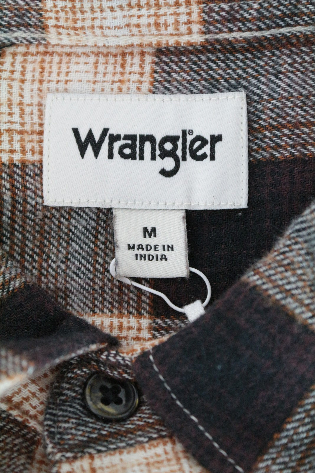 WRANGLER vyriški marškinėliai M rudi pilki languoti ilgo ilgio grynos medvilnės flaneliniai marškinėliai