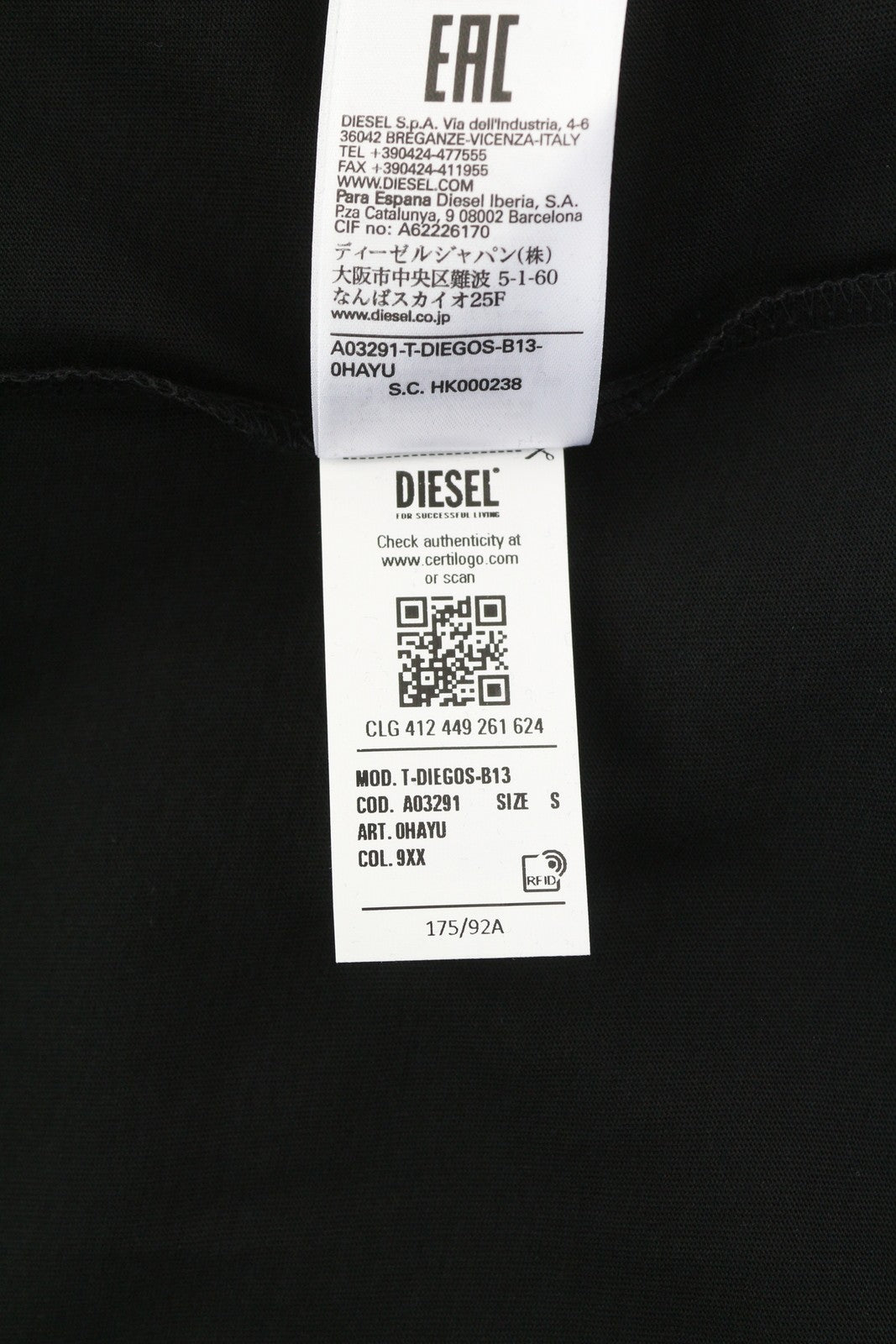 DIESEL T-Diegos-B13 vyriški marškinėliai S, juodi, tamprūs, apvalios iškirptės, trumpomis rankovėmis.