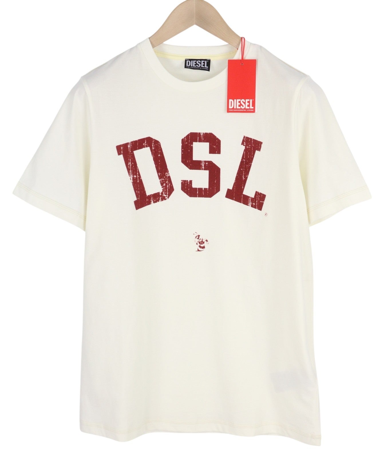 DIESEL T-Just-E35 vyriški marškinėliai S, balti, tamprios medvilnės apvalios rankovės 