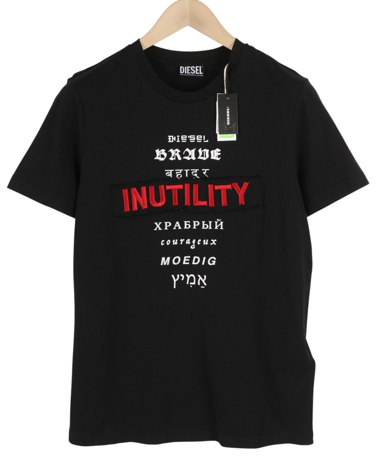 DIESEL T-Diegos-B6 vyriški marškinėliai S, juodi, tamprūs, siuvinėti, trumpomis rankovėmis. 