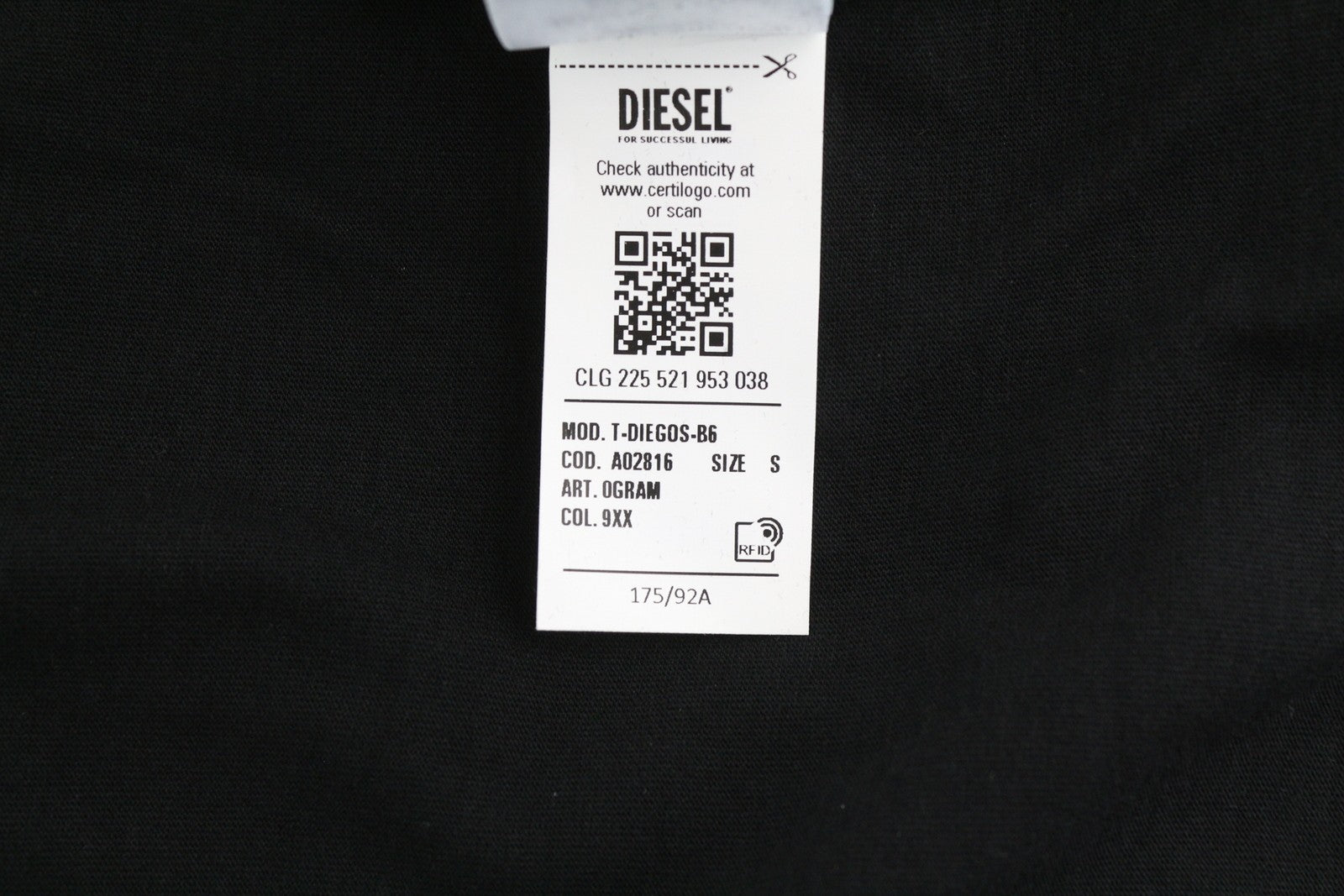 DIESEL T-Diegos-B6 vyriški marškinėliai S, juodi, tamprūs, siuvinėti, trumpomis rankovėmis. 