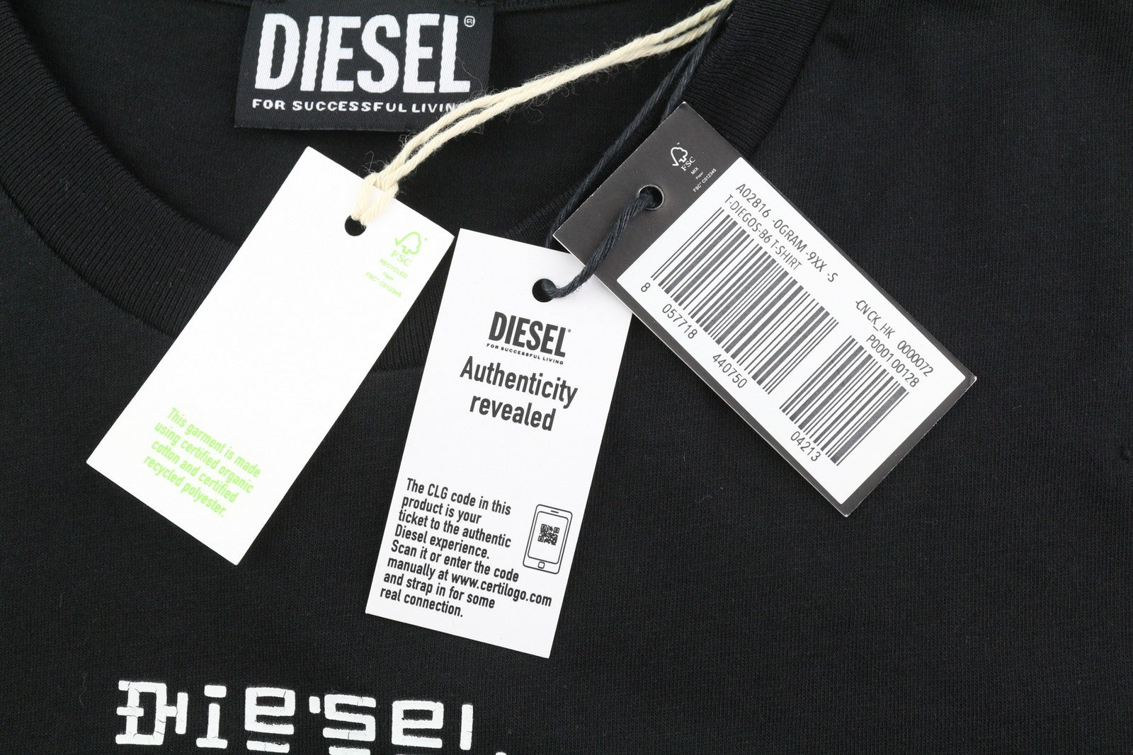 DIESEL T-Diegos-B6 vyriški marškinėliai S, juodi, tamprūs, siuvinėti, trumpomis rankovėmis. 
