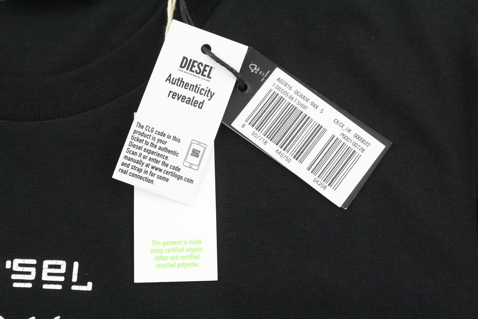 DIESEL T-Diegos-B6 vyriški marškinėliai S, juodi, tamprūs, siuvinėti, trumpomis rankovėmis. 