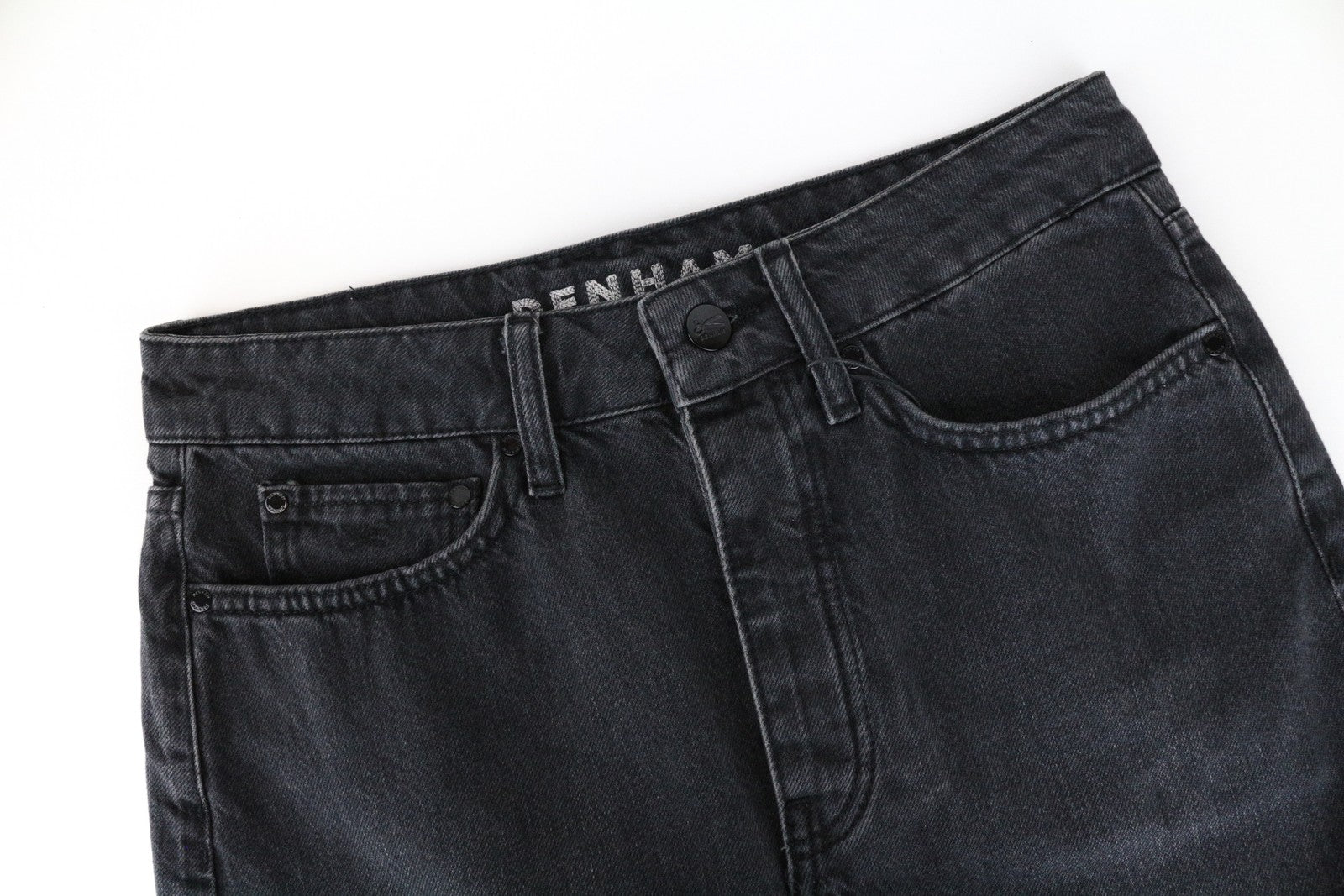 DENHAM Piper moteriškas sijonas W25 skalbtos juodos medvilnės mini džinsinis sijonas su 5 kišenėmis 