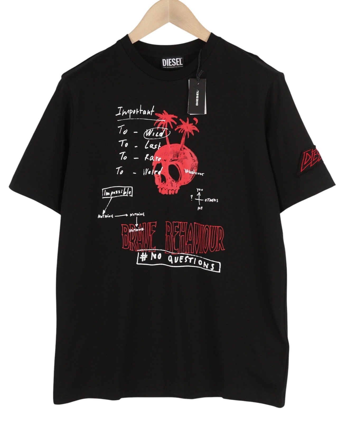 DIESEL T-Just-B61 vyriški marškinėliai su juodu trikotažo tampriu medvilniniu apvaliu raštu, trumpomis rankovėmis, S dydžio 