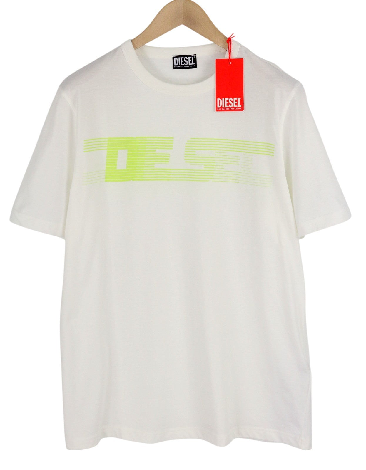 DIESEL T-Just-E19 Men T-Shirt L White Tricot Stretchy Cotton Crew Short Sleeve
