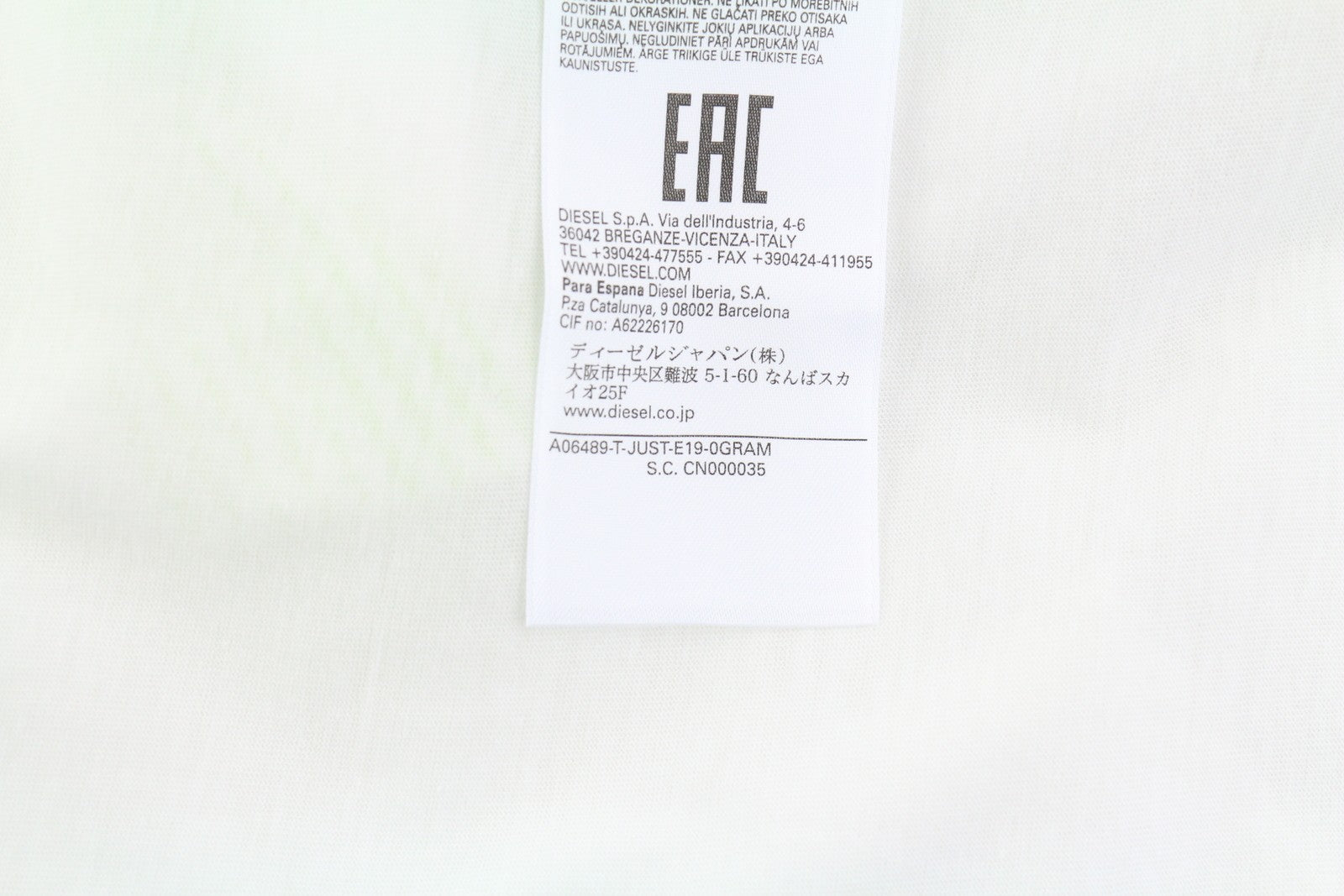 DIESEL T-Just-E19 Men T-Shirt L White Tricot Stretchy Cotton Crew Short Sleeve