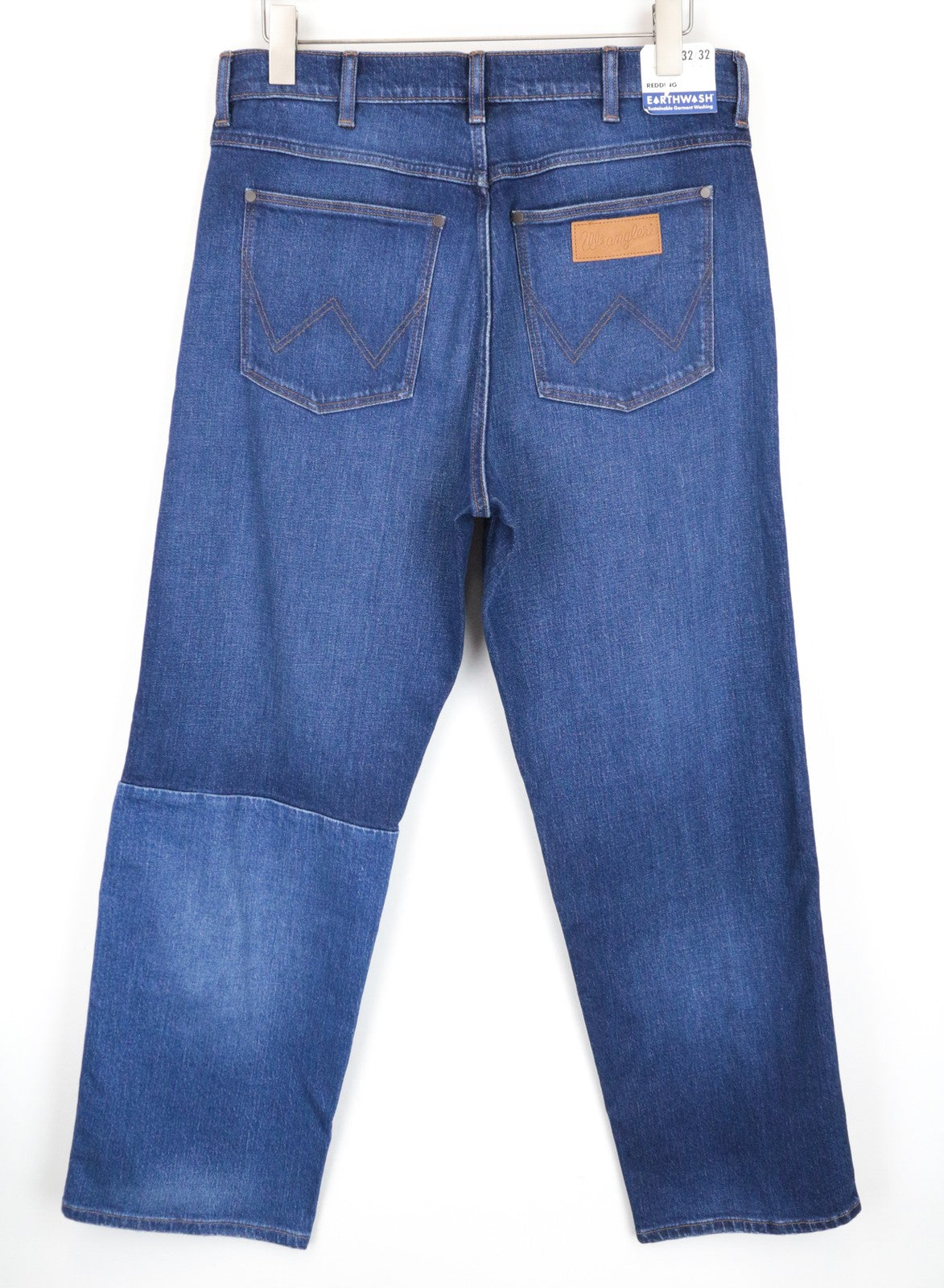 WRANGLER Redding vyriški džinsai W32/L32 tiesaus kirpimo su lopais mėlynos medvilnės 