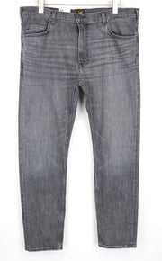 LEE Rider vyriški džinsai W38/L32 Slim Fit pilki medvilniniai skalbto tampraus džinso audiniai 