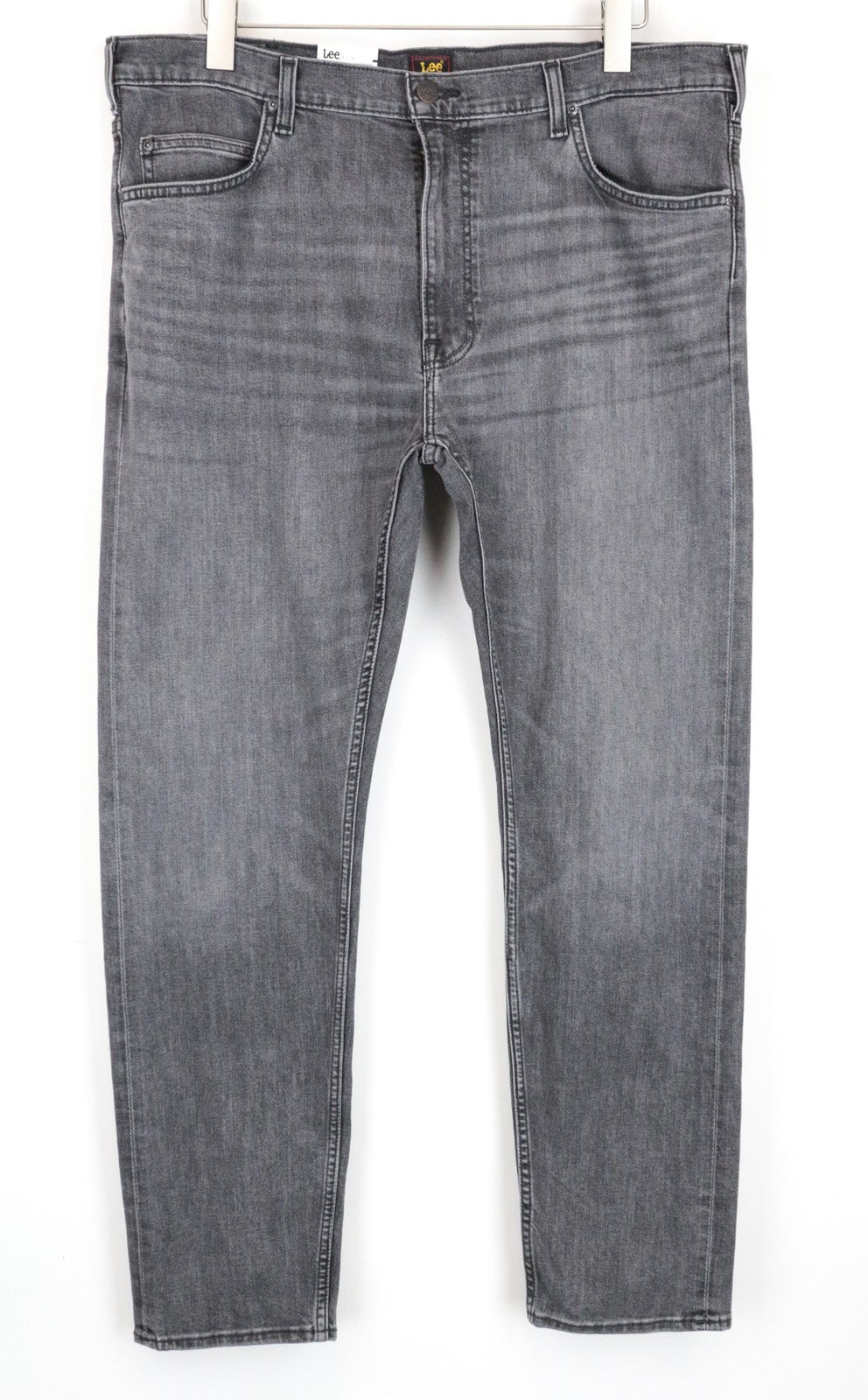 LEE Rider vyriški džinsai W38/L32 Slim Fit pilki medvilniniai skalbto tampraus džinso audiniai 